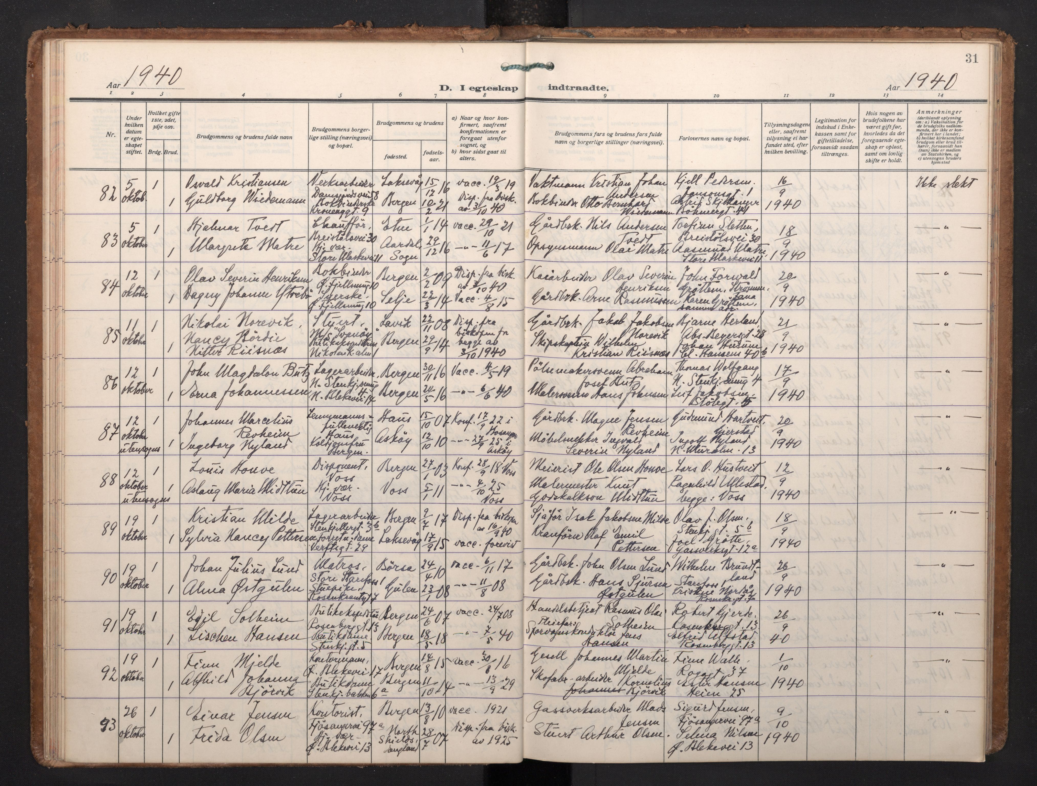 Korskirken sokneprestembete, AV/SAB-A-76101/H/Haa/L0040: Parish register (official) no. D 7, 1938-1952, p. 30b-31a