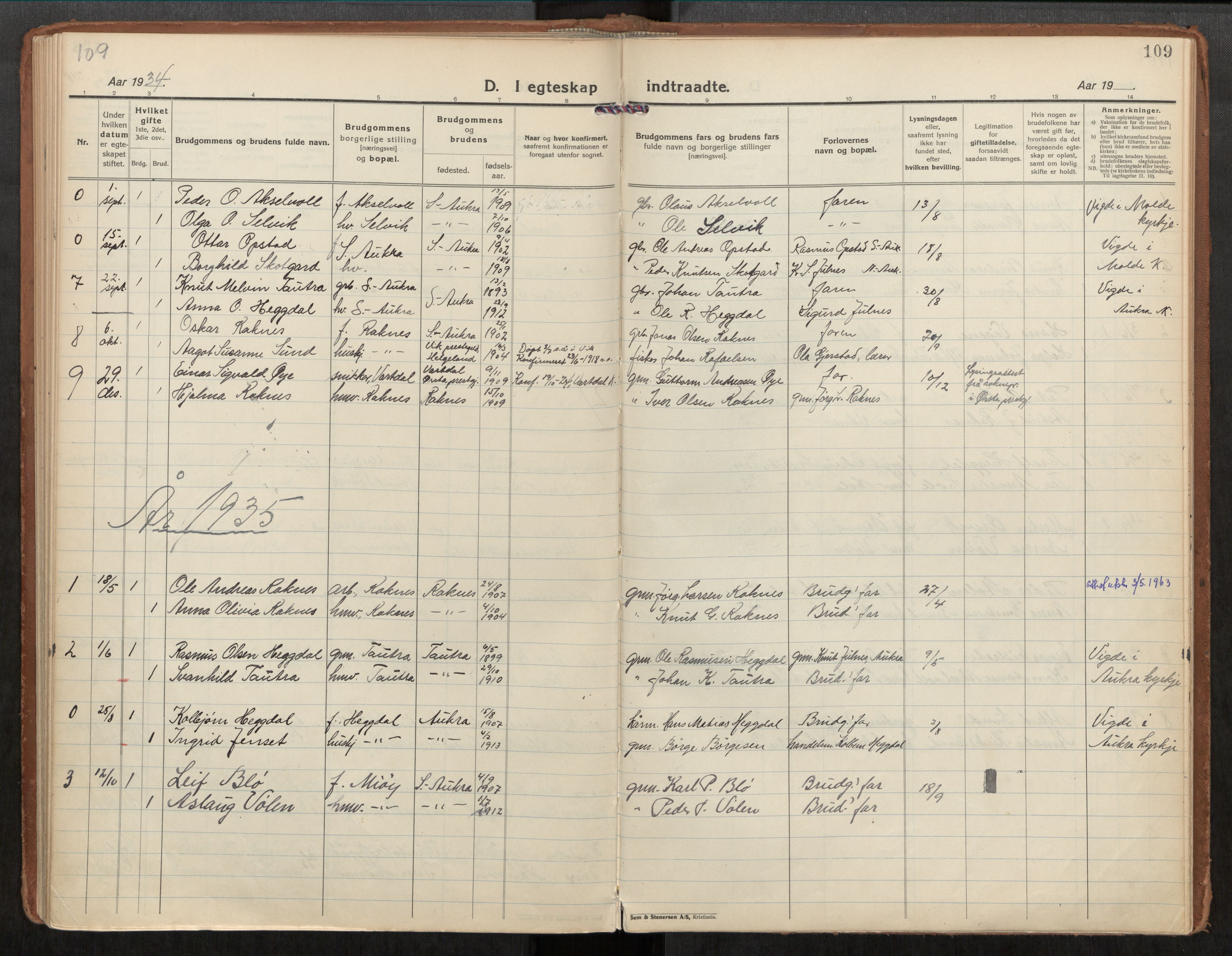 Ministerialprotokoller, klokkerbøker og fødselsregistre - Møre og Romsdal, AV/SAT-A-1454/563/L0741: Parish register (official) no. 563A03, 1924-1945, p. 109