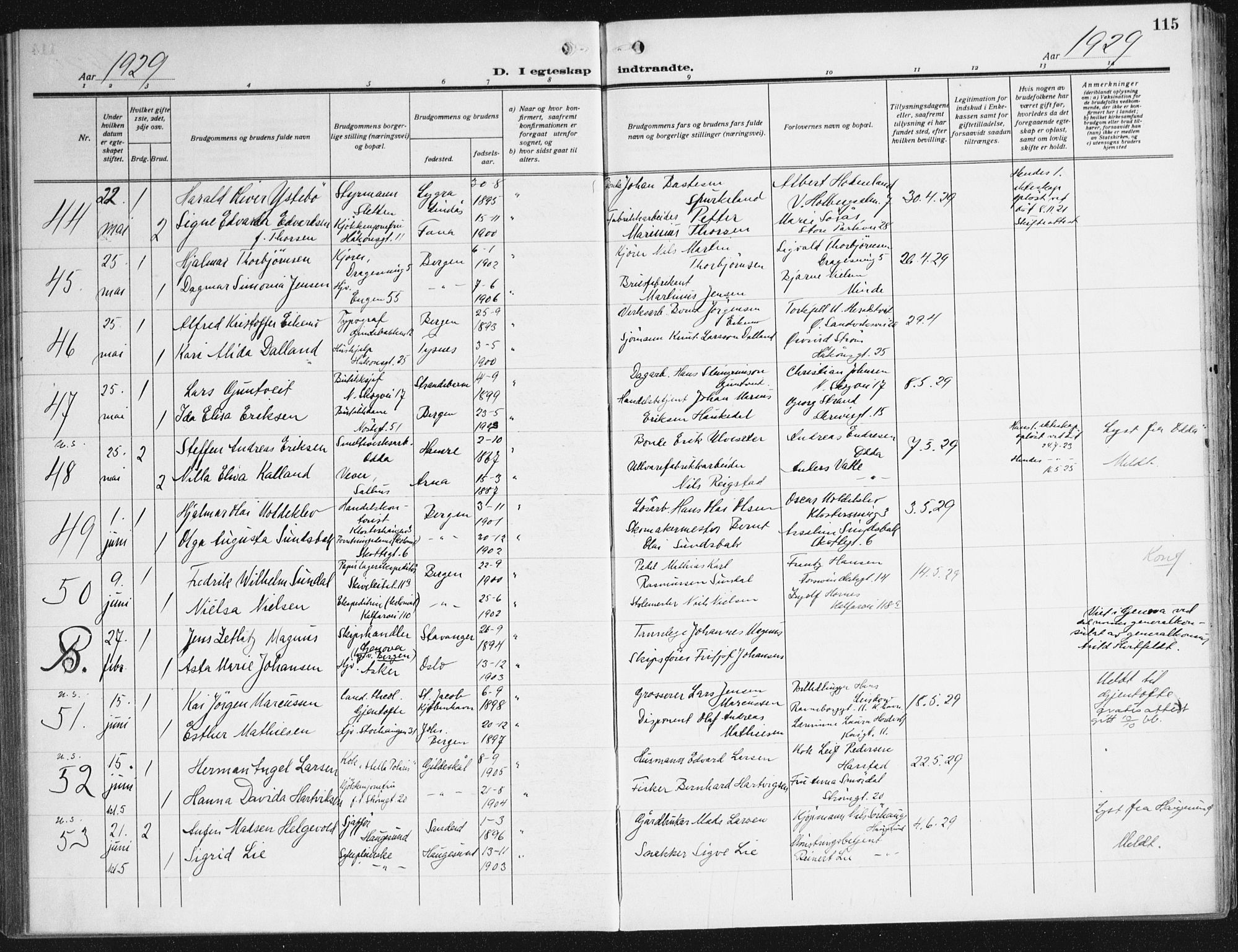 Domkirken sokneprestembete, SAB/A-74801/H/Haa/L0039: Parish register (official) no. D 6, 1921-1937, p. 115