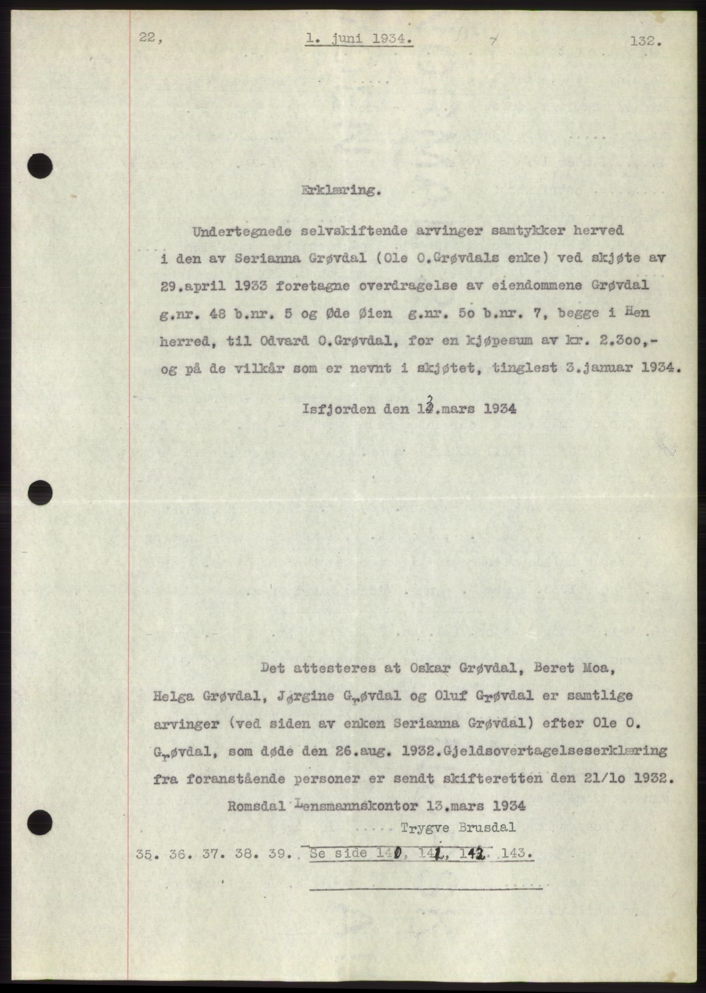 Romsdal sorenskriveri, AV/SAT-A-4149/1/2/2C/L0065: Mortgage book no. 59, 1934-1934, Deed date: 01.06.1934