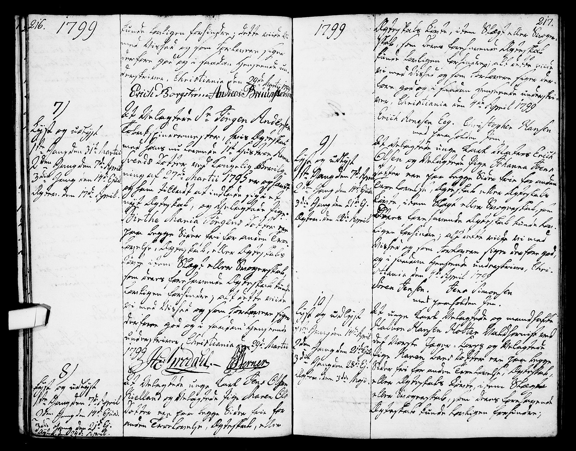 Oslo domkirke Kirkebøker, SAO/A-10752/L/La/L0010: Best man's statements no. 10, 1789-1807, p. 216-217