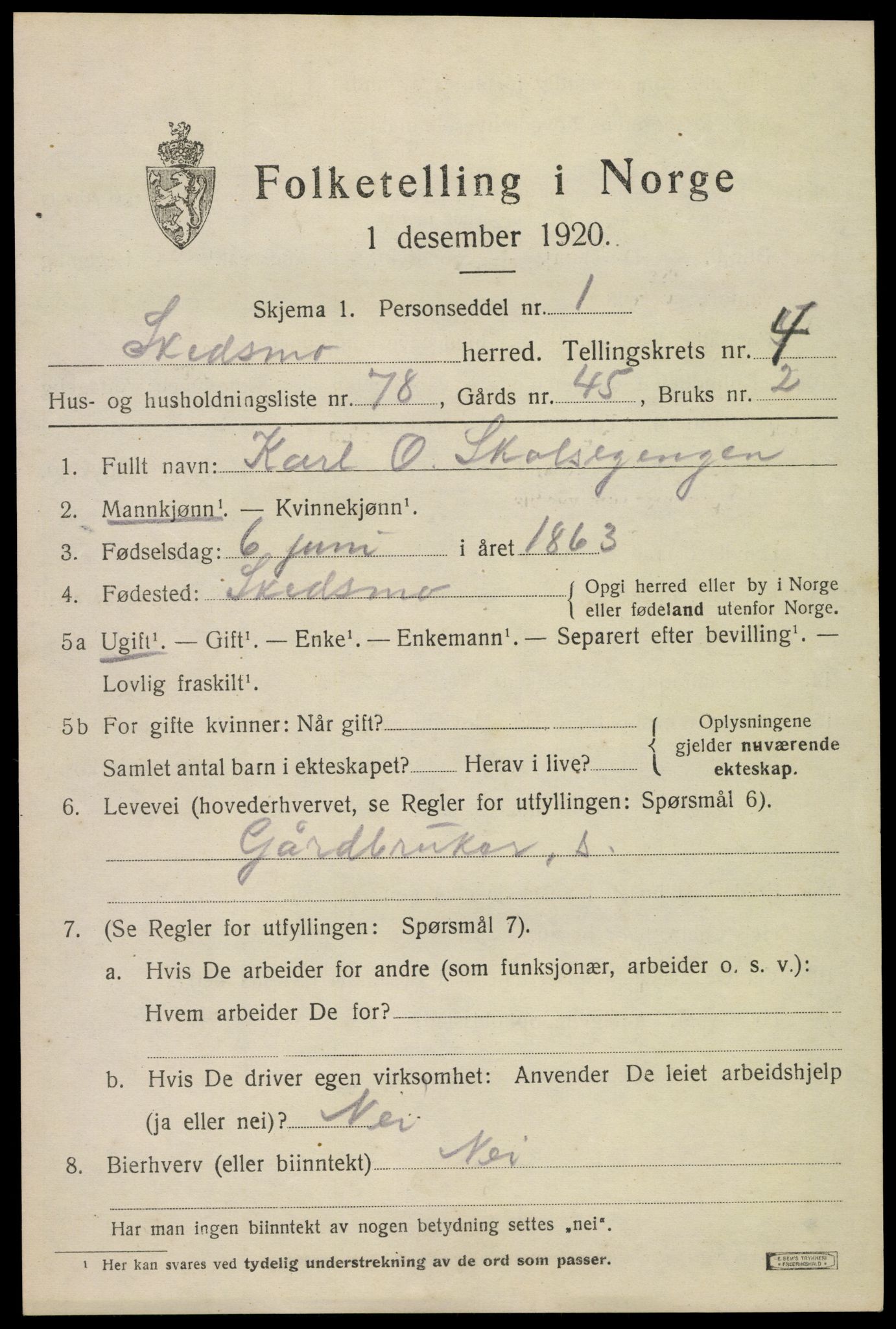 SAO, 1920 census for Skedsmo, 1920, p. 5167