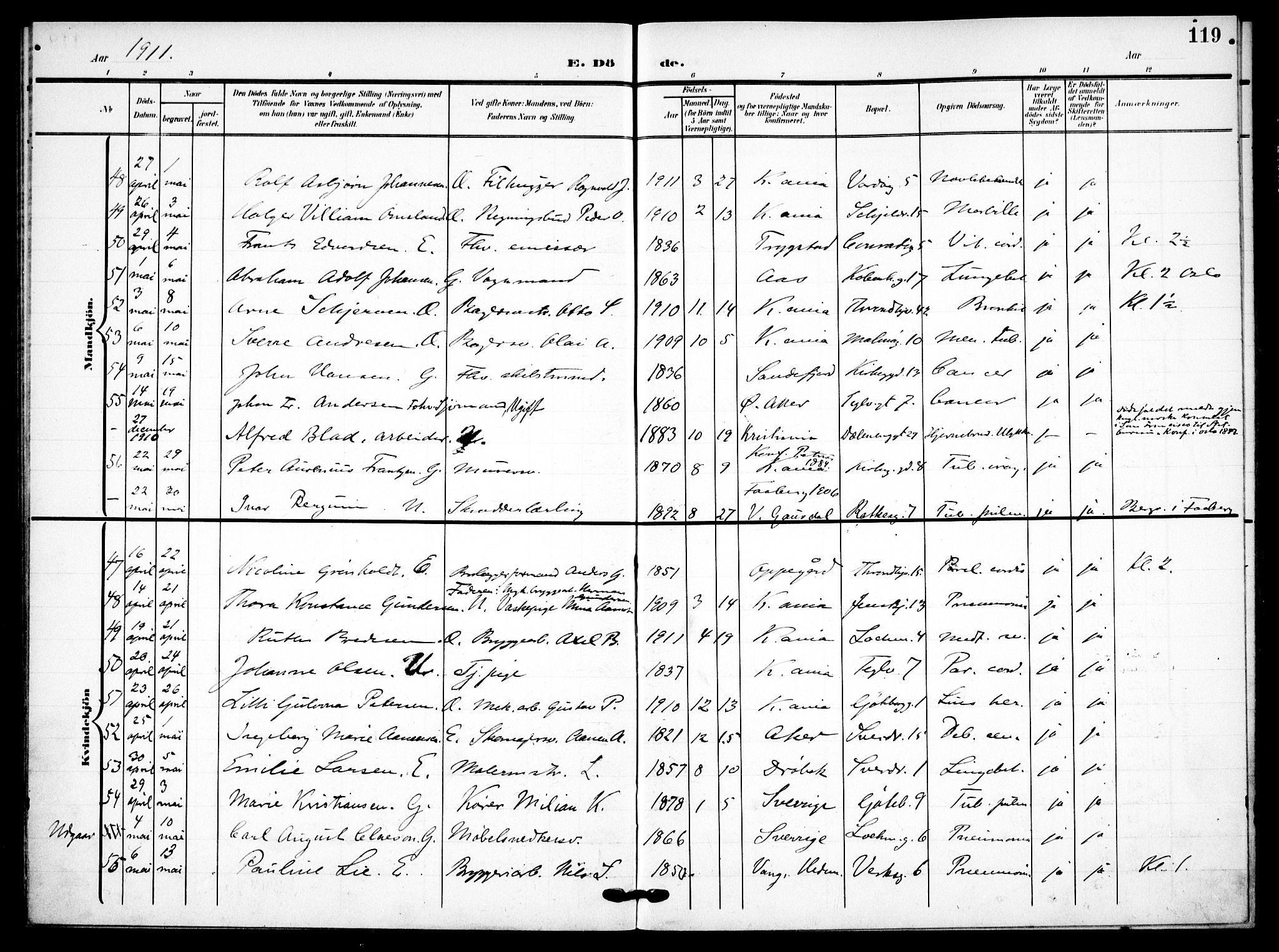 Petrus prestekontor Kirkebøker, SAO/A-10872/F/Fa/L0010: Parish register (official) no. 10, 1904-1916, p. 119