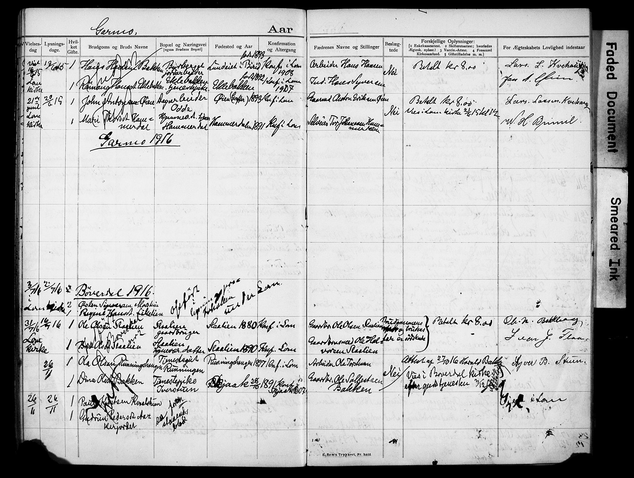 Lom prestekontor, AV/SAH-PREST-070/I/Ie/L0001/0001: Banns register no. 1, 1904-1922