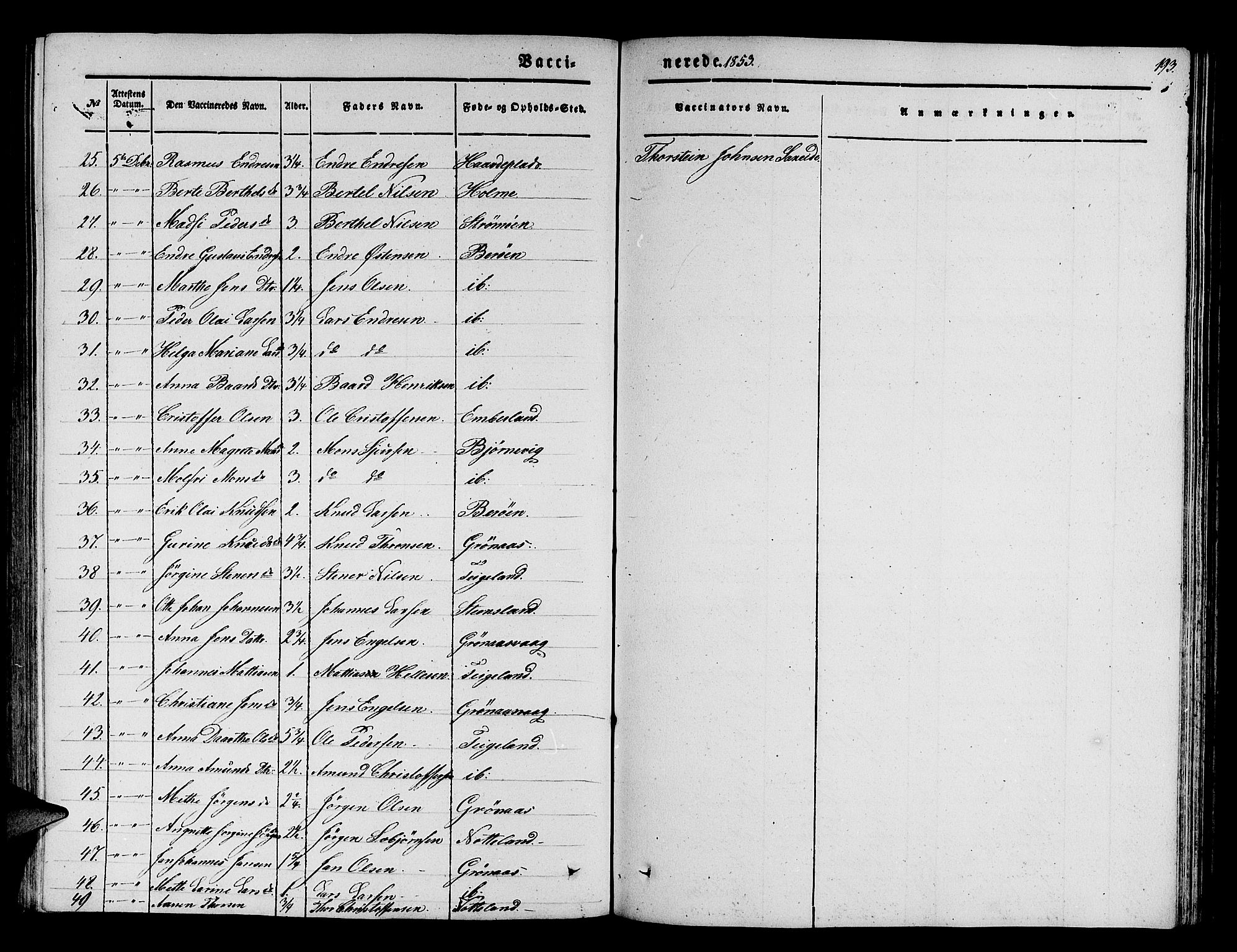 Finnås sokneprestembete, SAB/A-99925/H/Ha/Hab/Haba/L0001: Parish register (copy) no. A 1, 1851-1873, p. 193