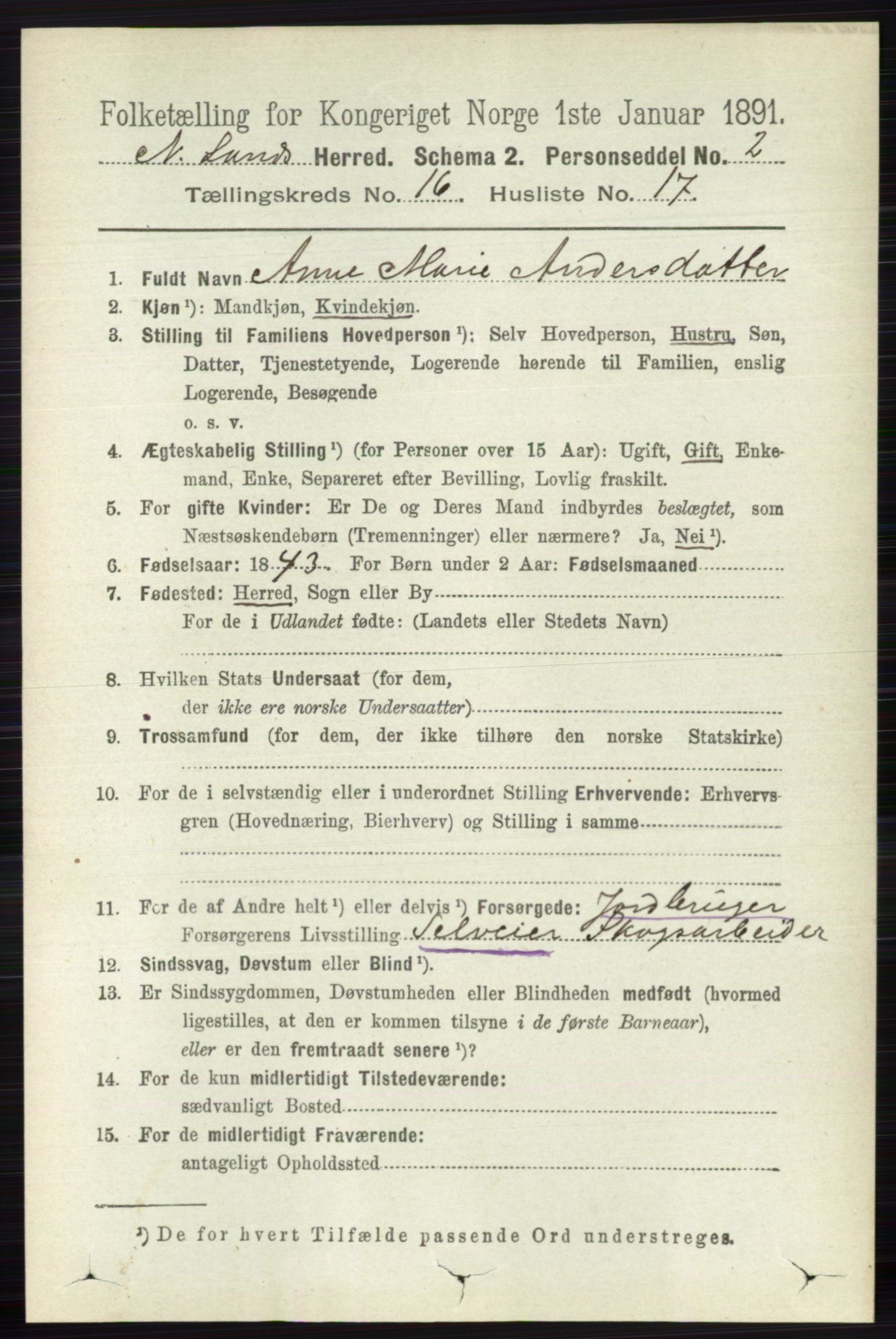 RA, 1891 census for 0538 Nordre Land, 1891, p. 4228