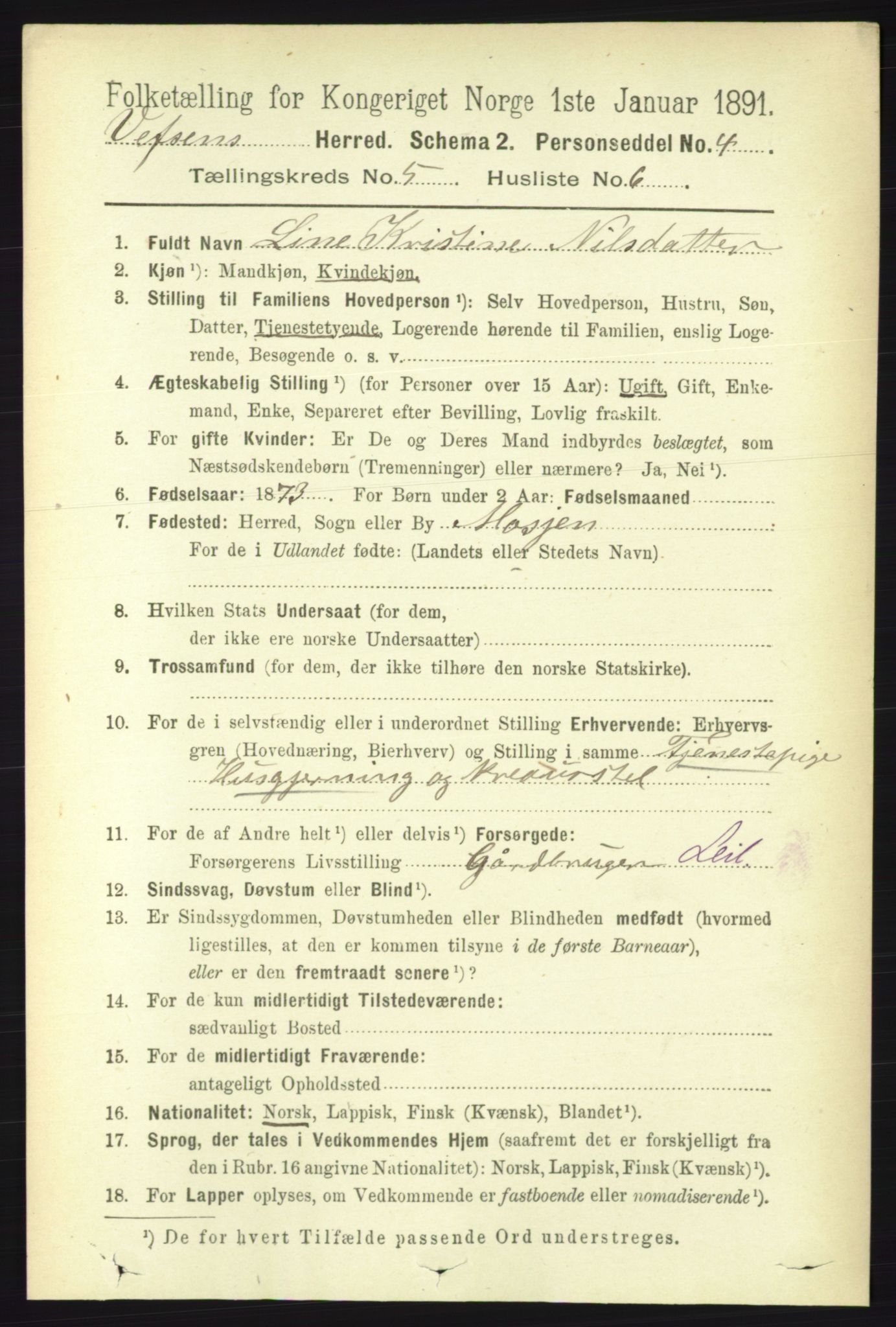 RA, 1891 census for 1824 Vefsn, 1891, p. 2135