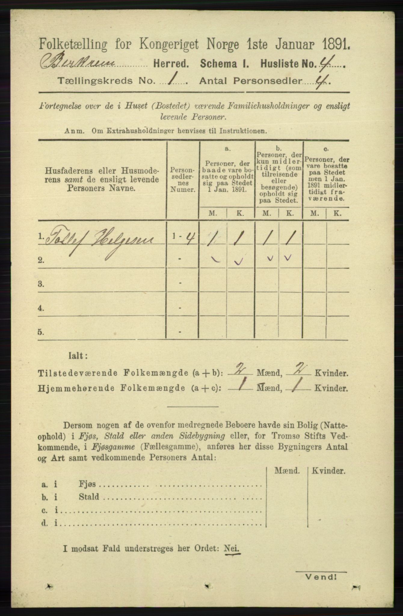 RA, 1891 census for 1114 Bjerkreim, 1891, p. 21