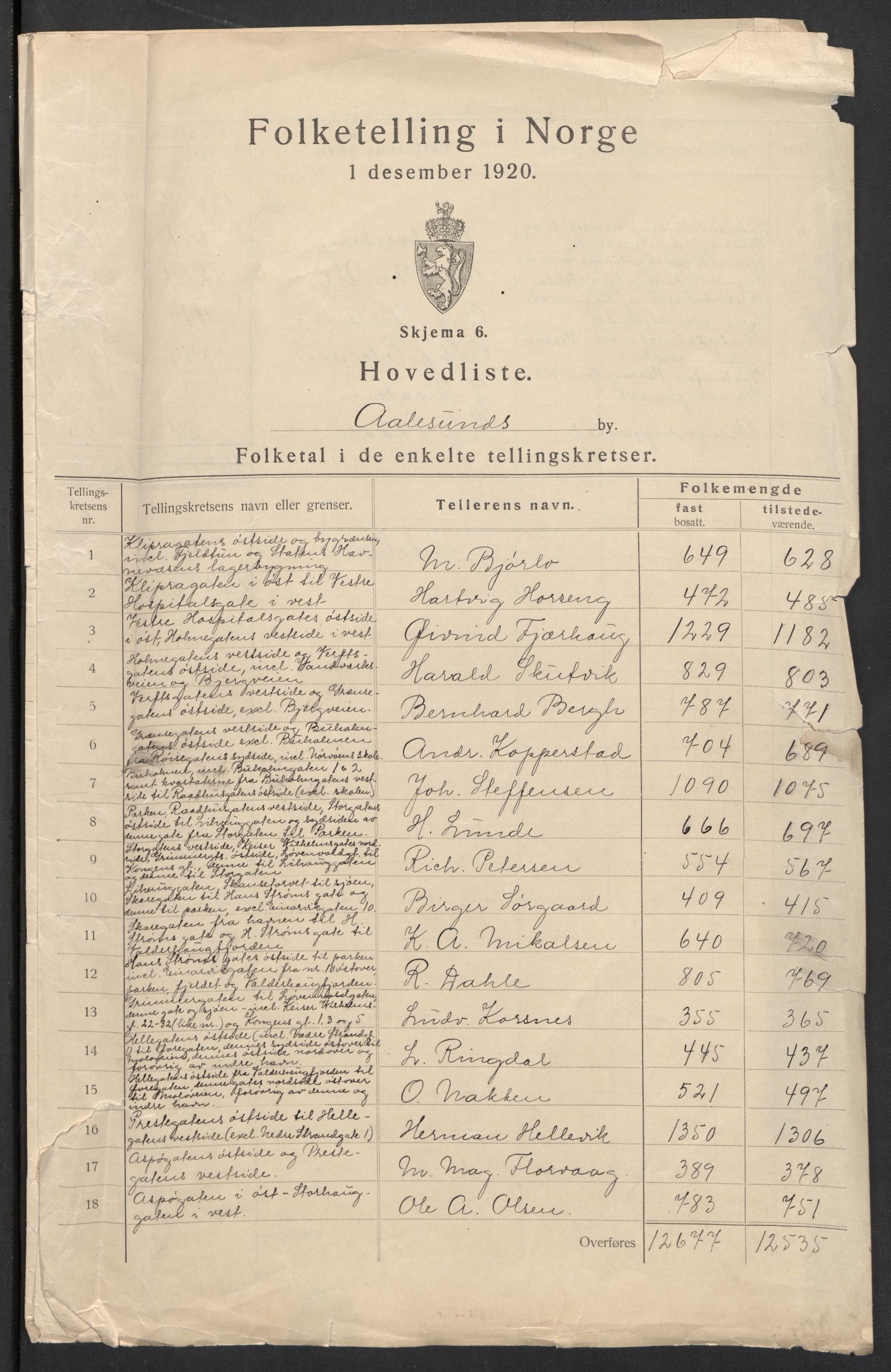 SAT, 1920 census for Ålesund, 1920, p. 3