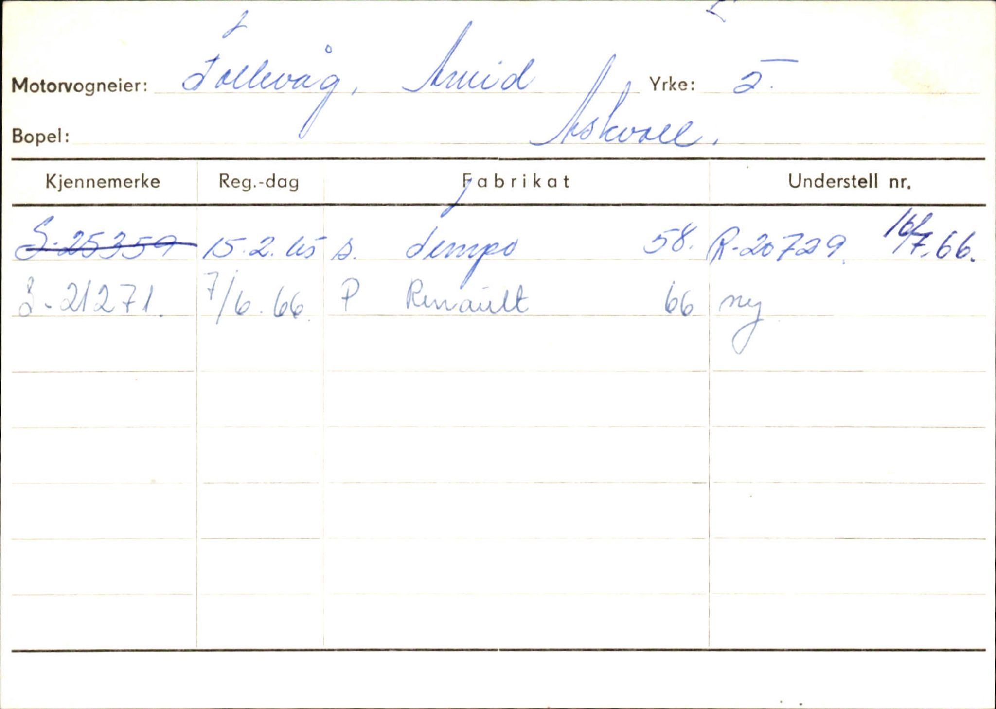 Statens vegvesen, Sogn og Fjordane vegkontor, AV/SAB-A-5301/4/F/L0132: Eigarregister Askvoll A-Å. Balestrand A-Å, 1945-1975, p. 285