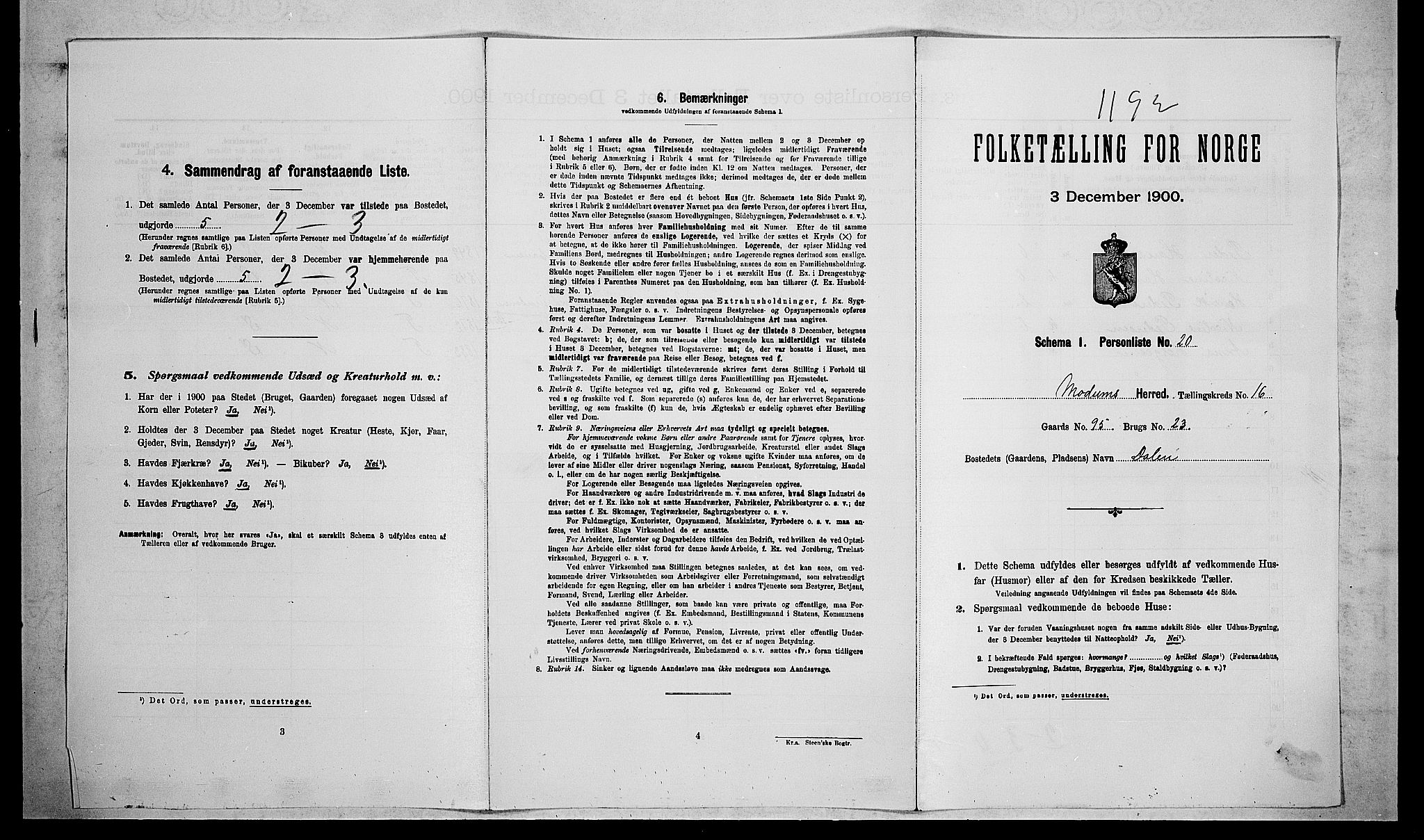 RA, 1900 census for Modum, 1900, p. 1987