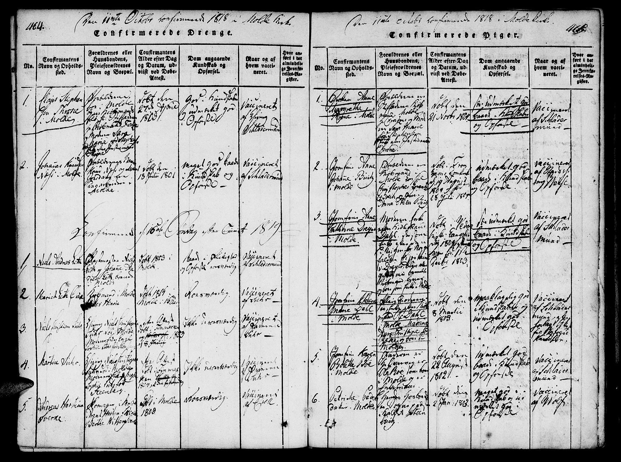Ministerialprotokoller, klokkerbøker og fødselsregistre - Møre og Romsdal, SAT/A-1454/558/L0688: Parish register (official) no. 558A02, 1818-1843, p. 464-465