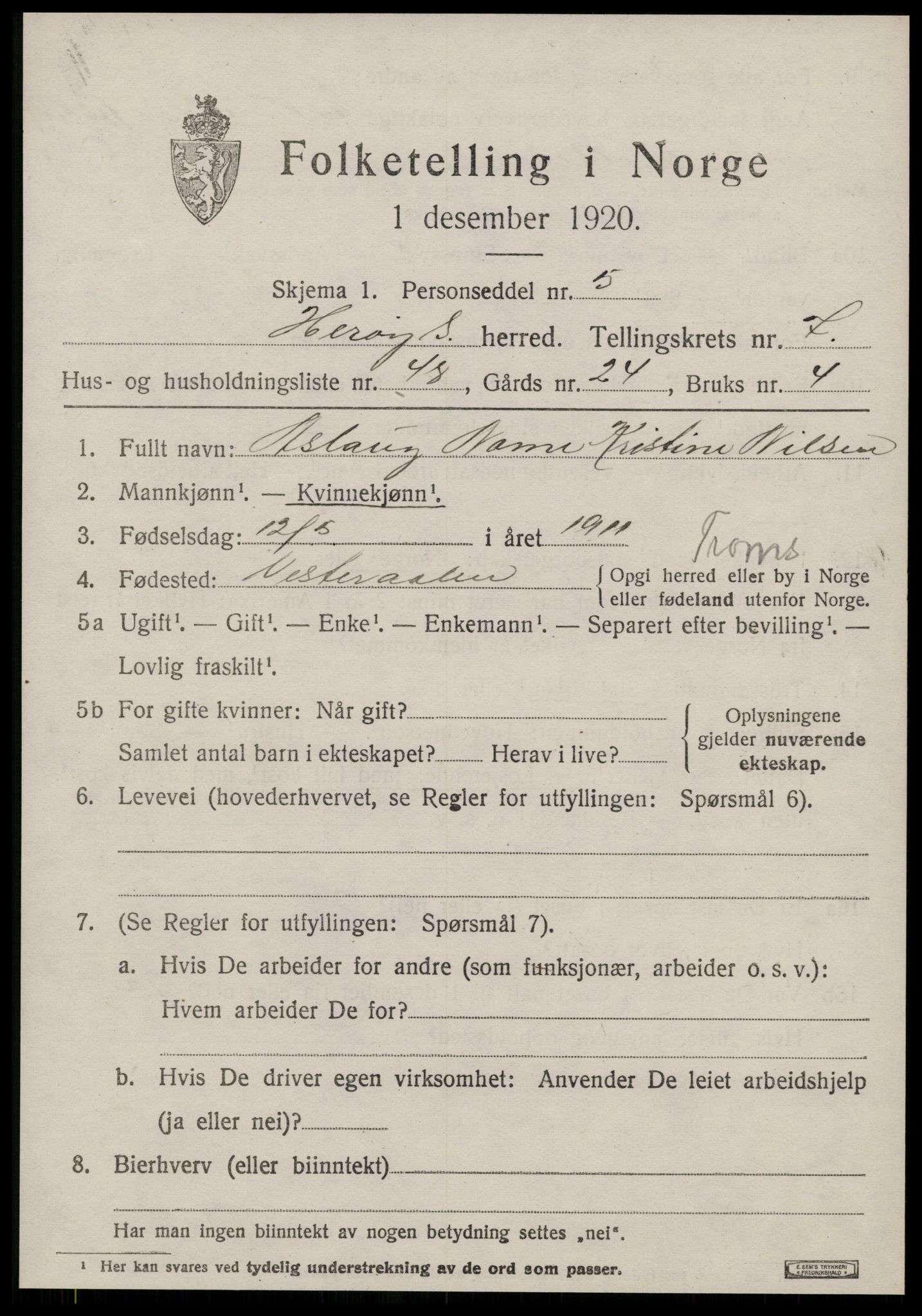 SAT, 1920 census for Herøy (MR), 1920, p. 4715