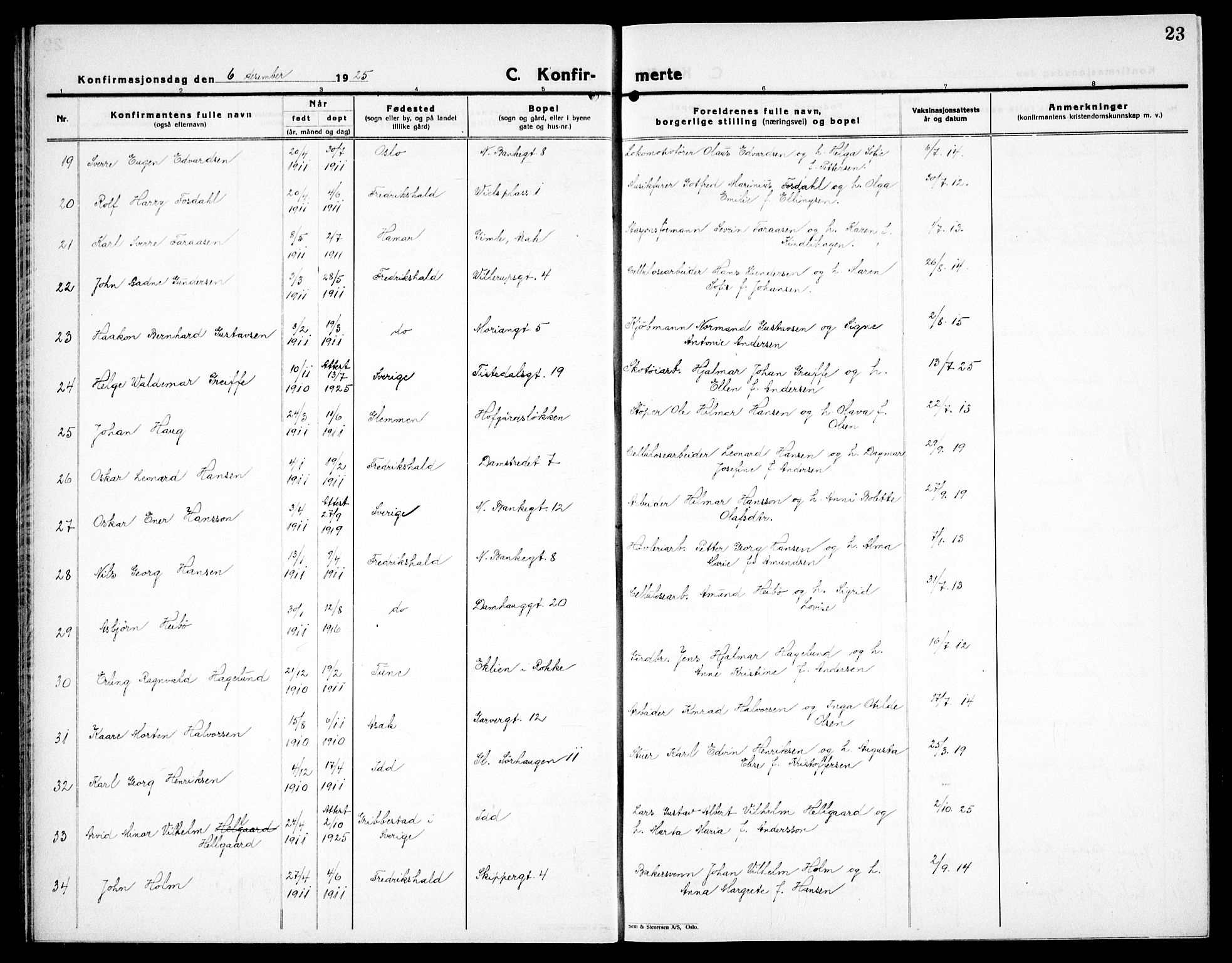 Halden prestekontor Kirkebøker, SAO/A-10909/G/Ga/L0013: Parish register (copy) no. 13, 1924-1939, p. 23