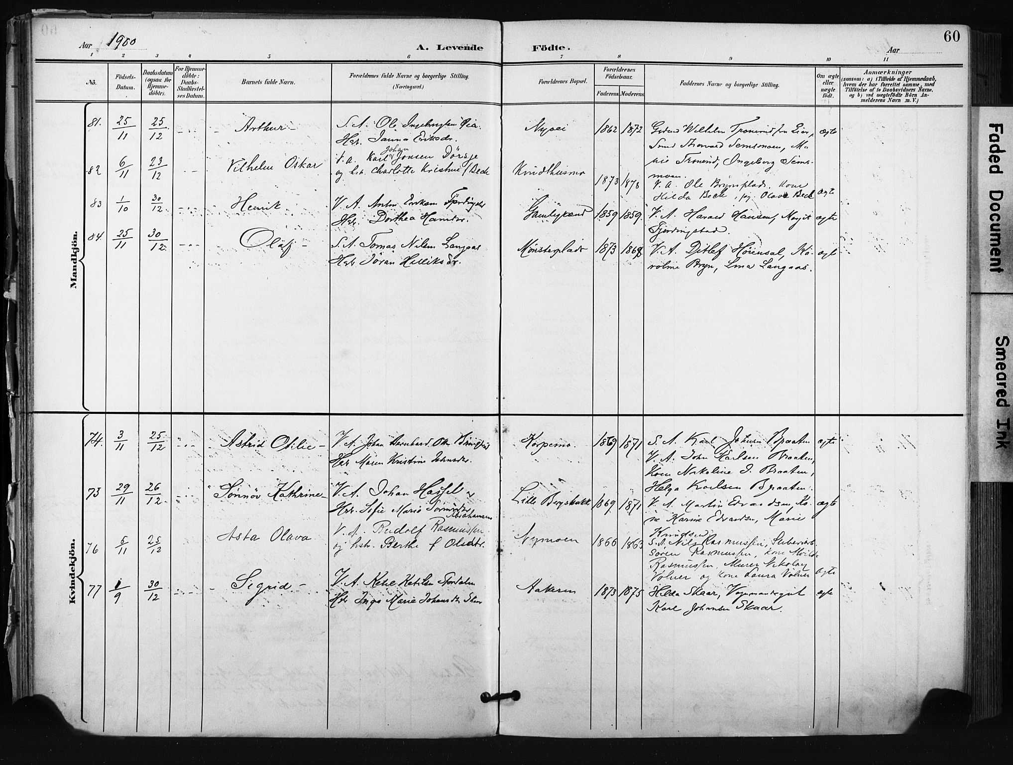 Kongsberg kirkebøker, AV/SAKO-A-22/F/Fb/L0003: Parish register (official) no. II 3, 1896-1905, p. 60