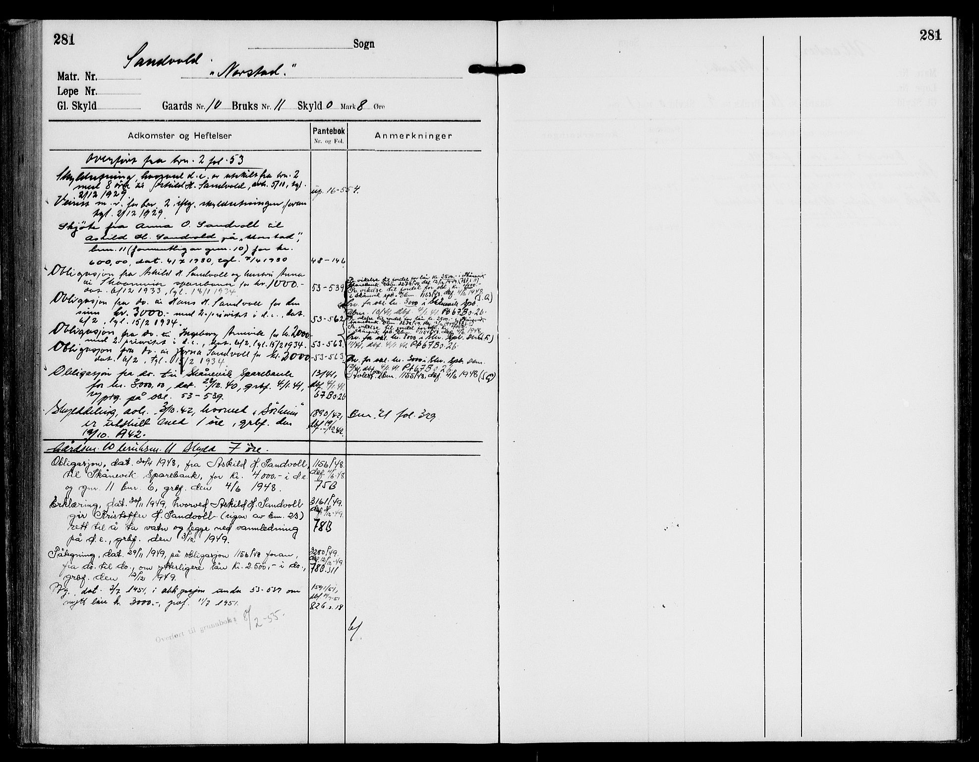 Sunnhordland sorenskrivar, AV/SAB-A-2401/1/G/Ga/Gaf/L0005: Mortgage register no. II.A.f.5, 1918-1955, p. 281