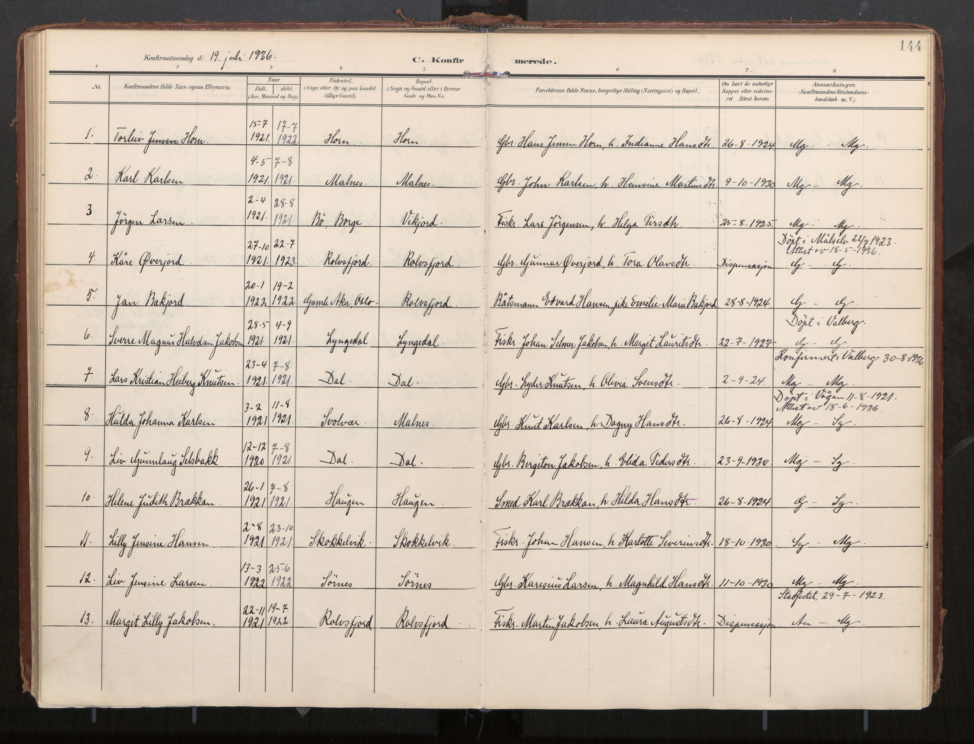 Ministerialprotokoller, klokkerbøker og fødselsregistre - Nordland, SAT/A-1459/884/L1194: Parish register (official) no. 884A02, 1906-1937, p. 144