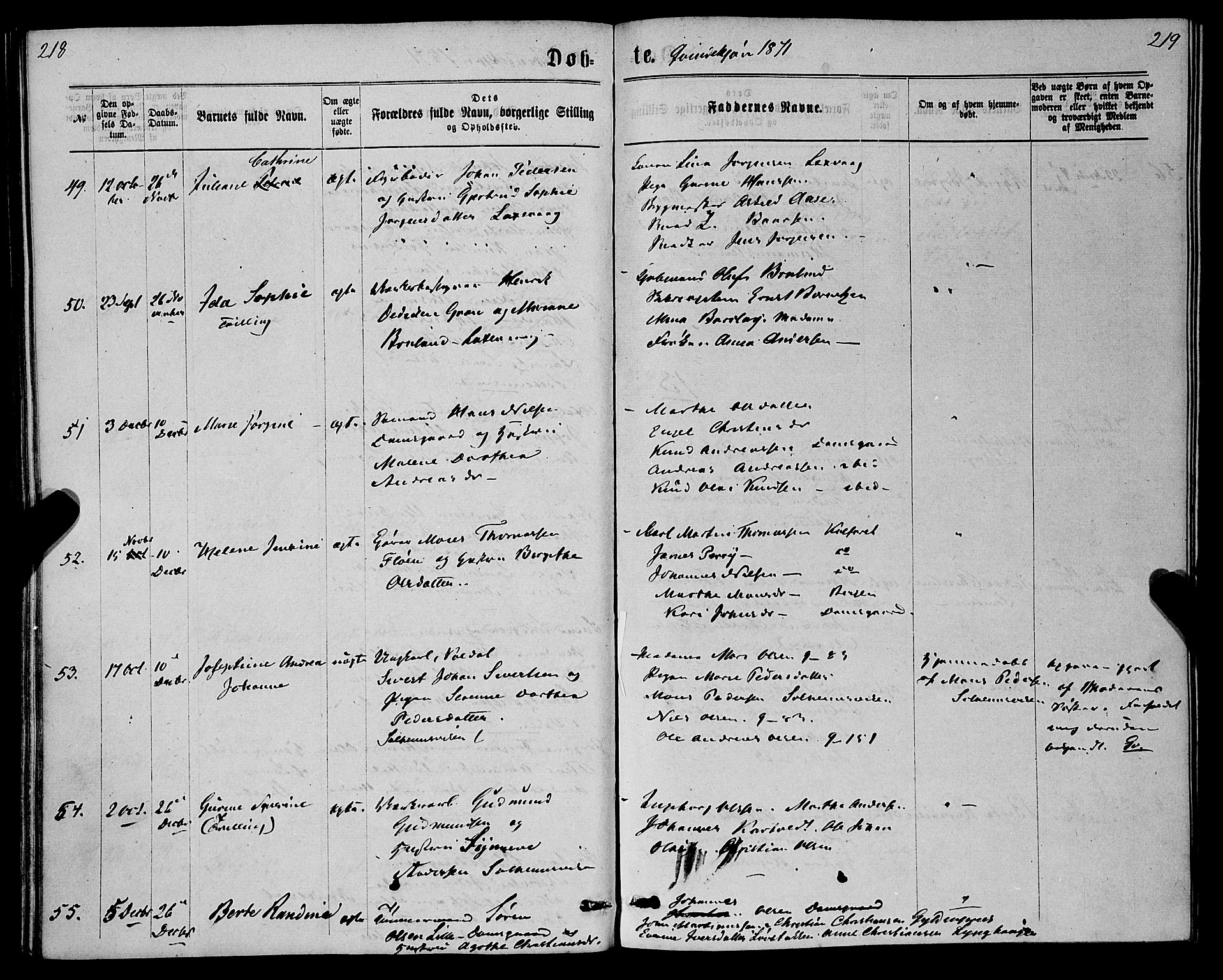 St. Jørgens hospital og Årstad sokneprestembete, AV/SAB-A-99934: Parish register (official) no. A 6, 1870-1878, p. 218-219