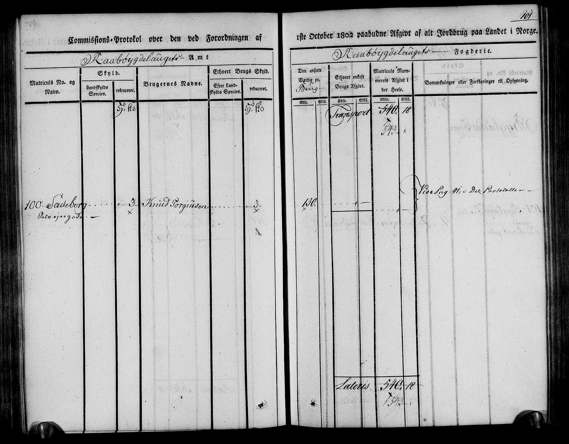 Rentekammeret inntil 1814, Realistisk ordnet avdeling, AV/RA-EA-4070/N/Ne/Nea/L0084: Råbyggelag fogderi. Kommisjonsprotokoll for Vestre Råbyggelagets sorenskriveri, 1803, p. 102