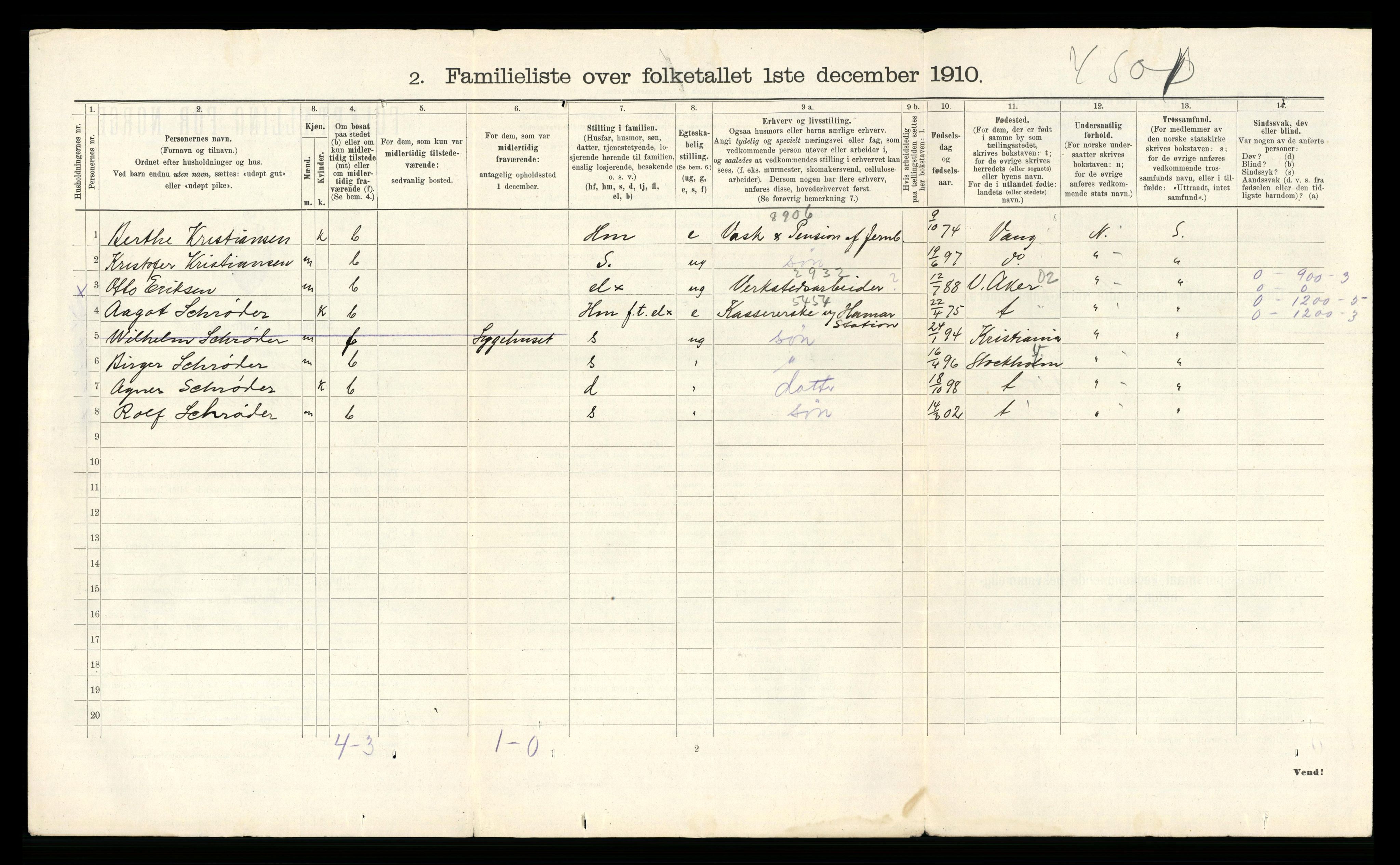 RA, 1910 census for Hamar, 1910, p. 958