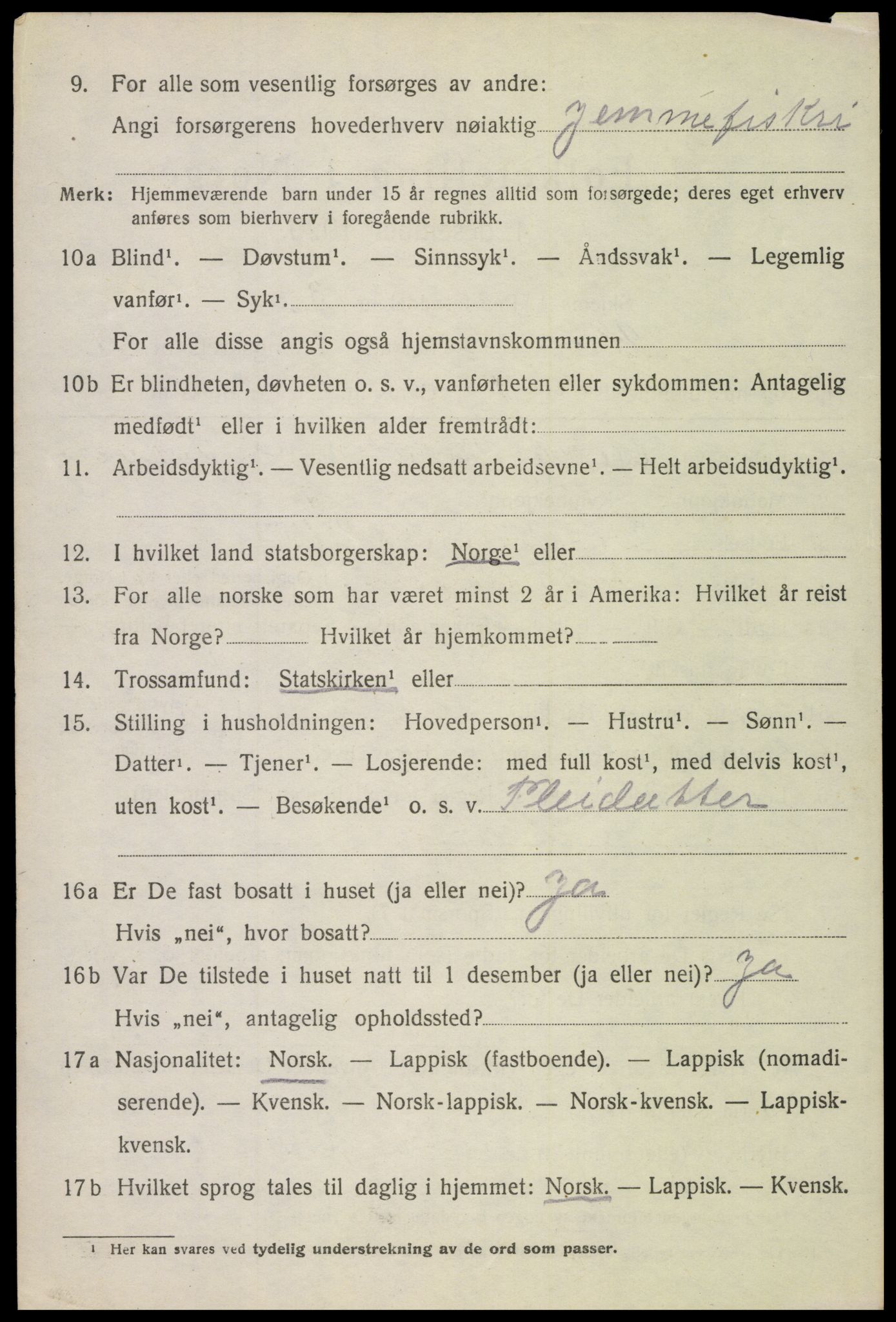 SAT, 1920 census for Hadsel, 1920, p. 21451