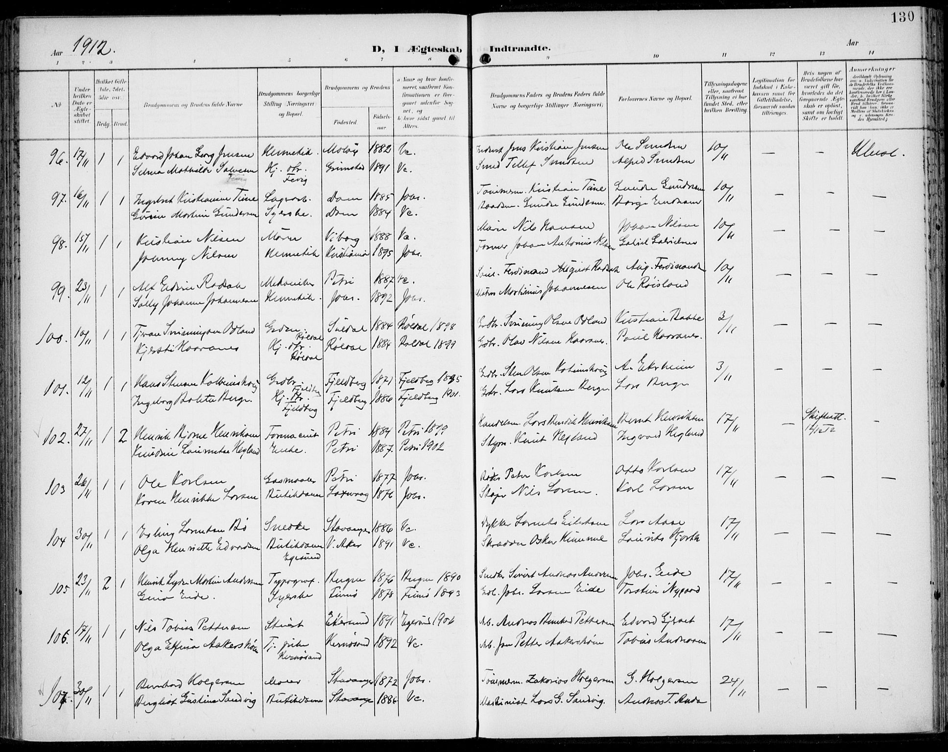 St. Johannes sokneprestkontor, SAST/A-101814/002/B/L0001: Parish register (official) no. A 8, 1899-1917, p. 130