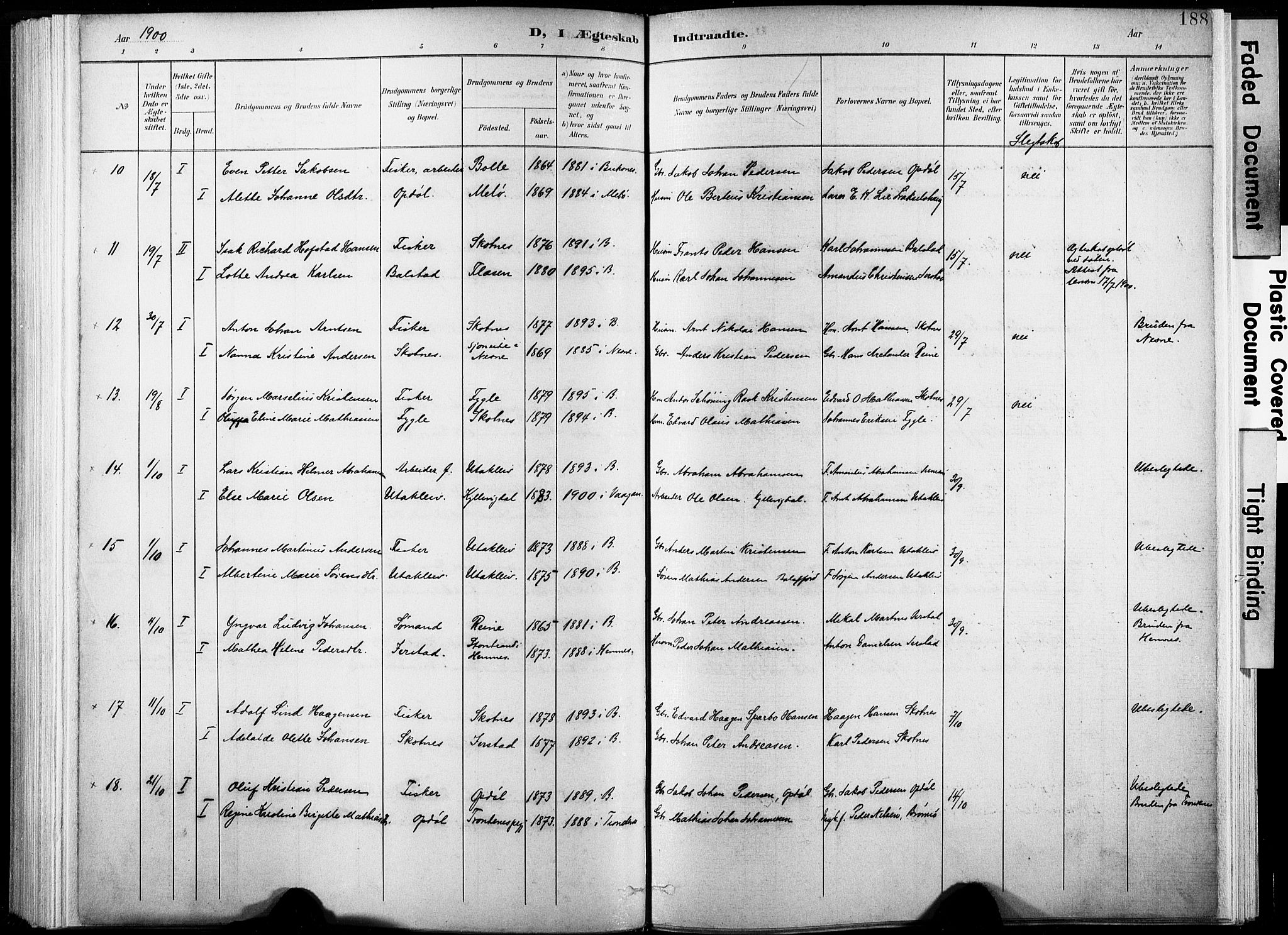 Ministerialprotokoller, klokkerbøker og fødselsregistre - Nordland, AV/SAT-A-1459/881/L1151: Parish register (official) no. 881A04, 1899-1907, p. 188