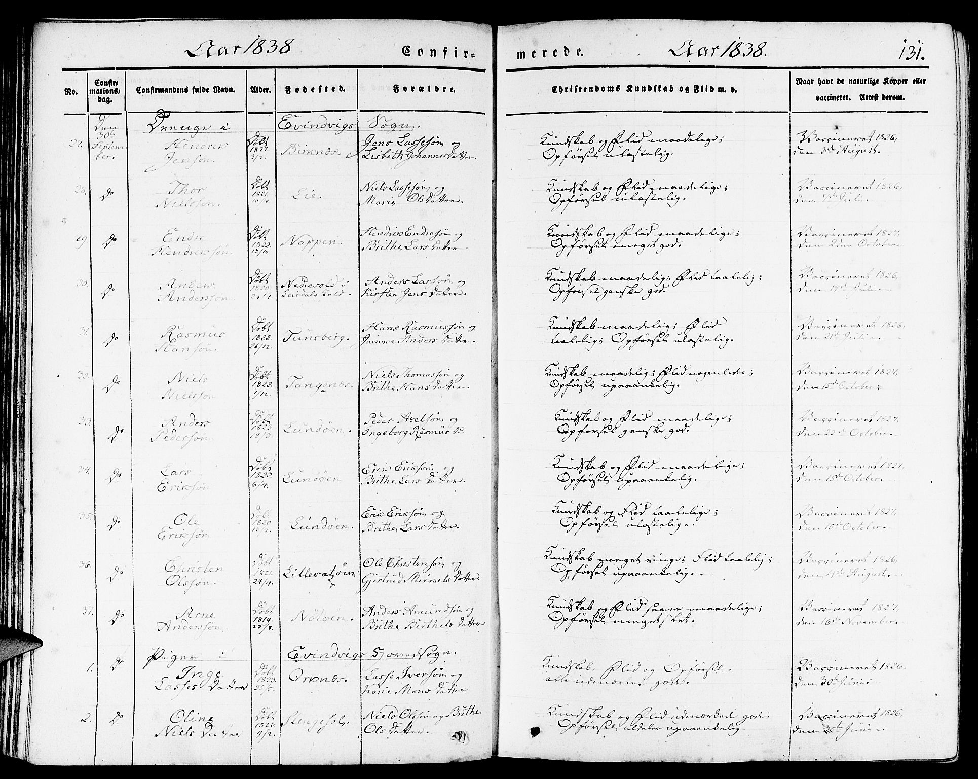 Gulen sokneprestembete, AV/SAB-A-80201/H/Haa/Haaa/L0020: Parish register (official) no. A 20, 1837-1847, p. 131