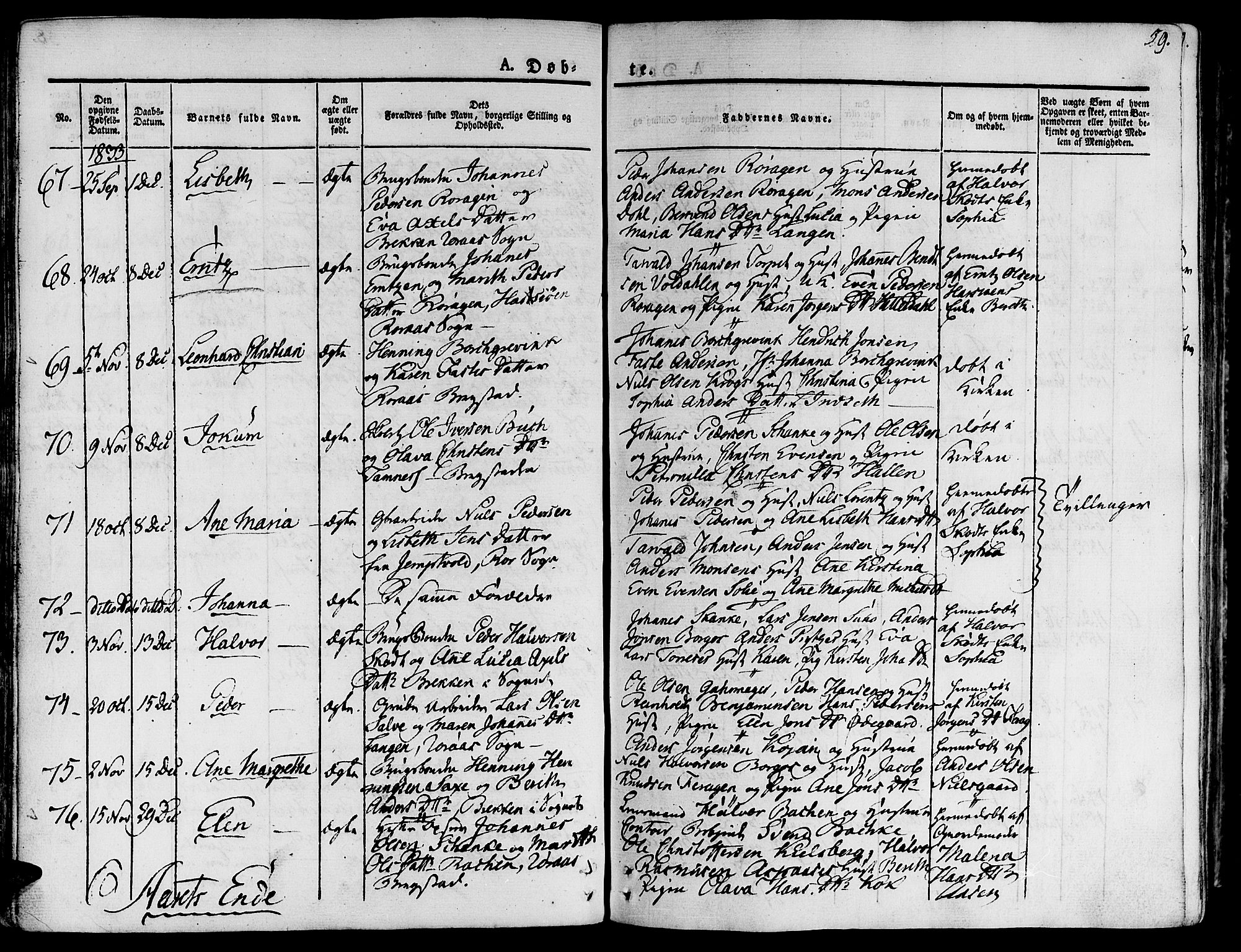 Ministerialprotokoller, klokkerbøker og fødselsregistre - Sør-Trøndelag, SAT/A-1456/681/L0930: Parish register (official) no. 681A08, 1829-1844, p. 59