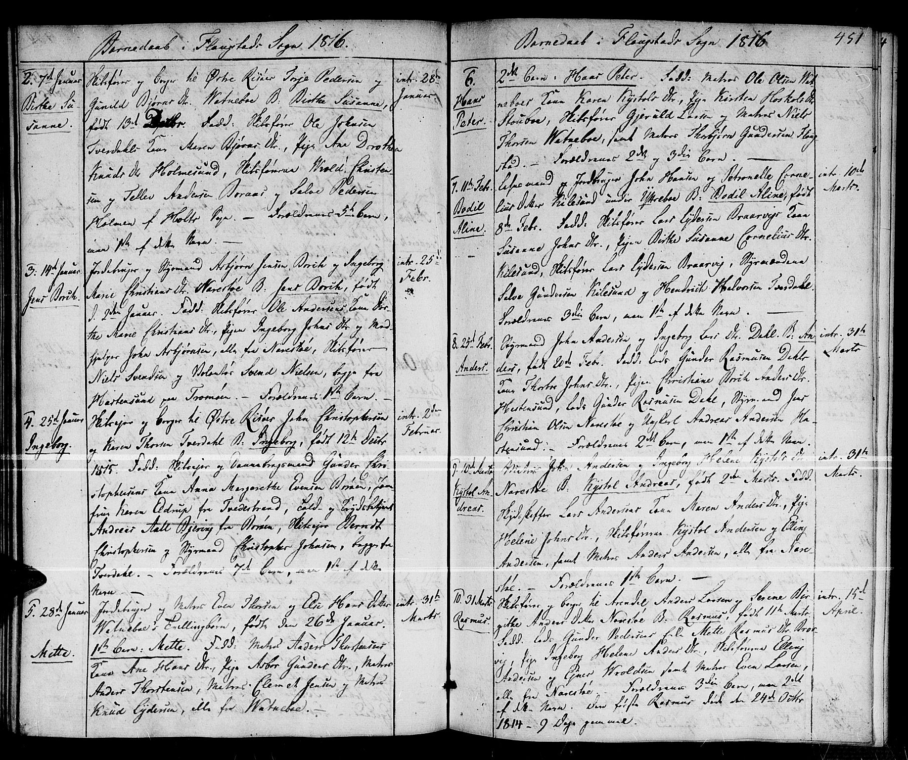 Dypvåg sokneprestkontor, SAK/1111-0007/F/Fa/Faa/L0002: Parish register (official) no. A 2 /2, 1813-1824, p. 451