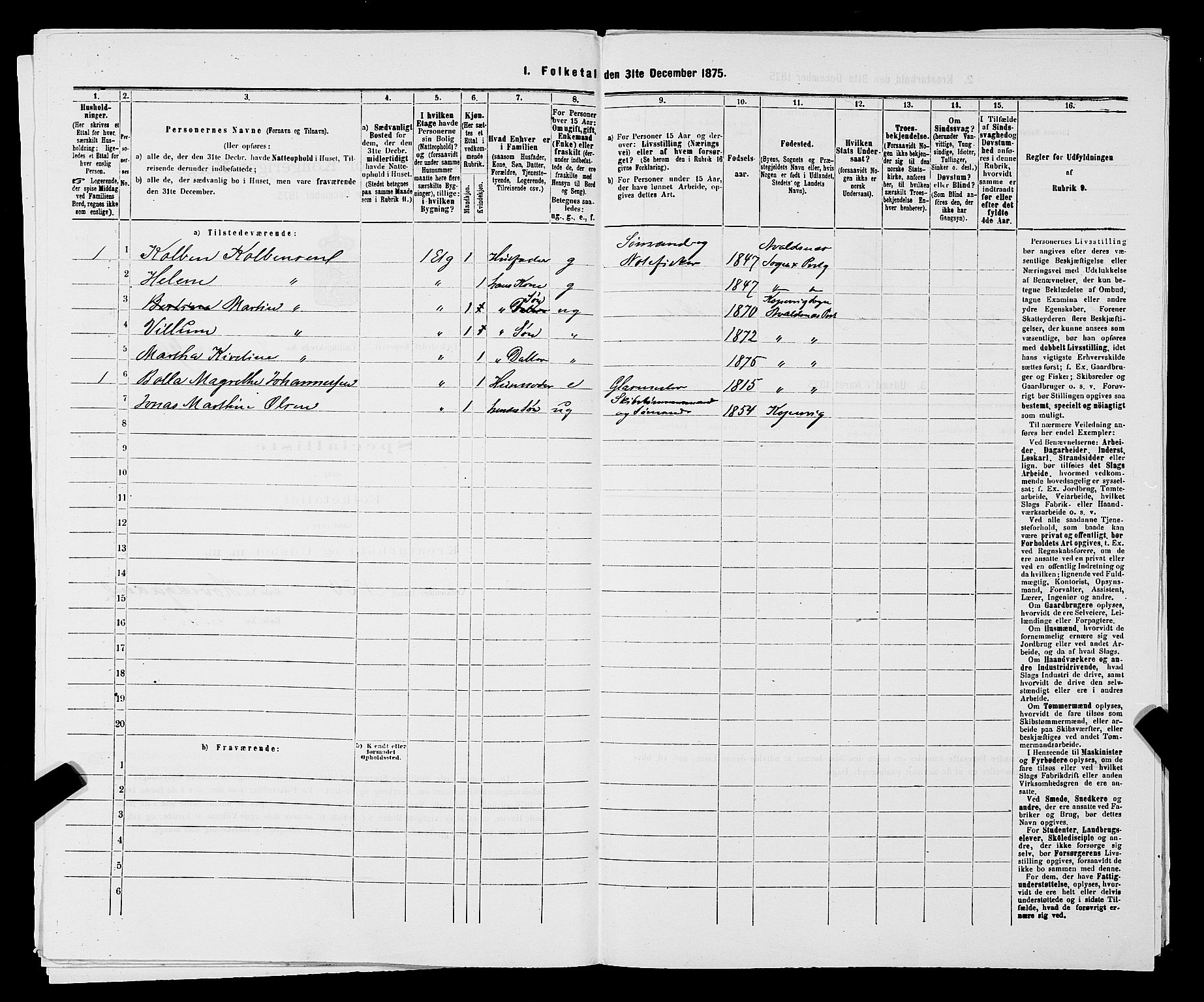 SAST, 1875 census for 1105B Avaldsnes/Kopervik, 1875, p. 180