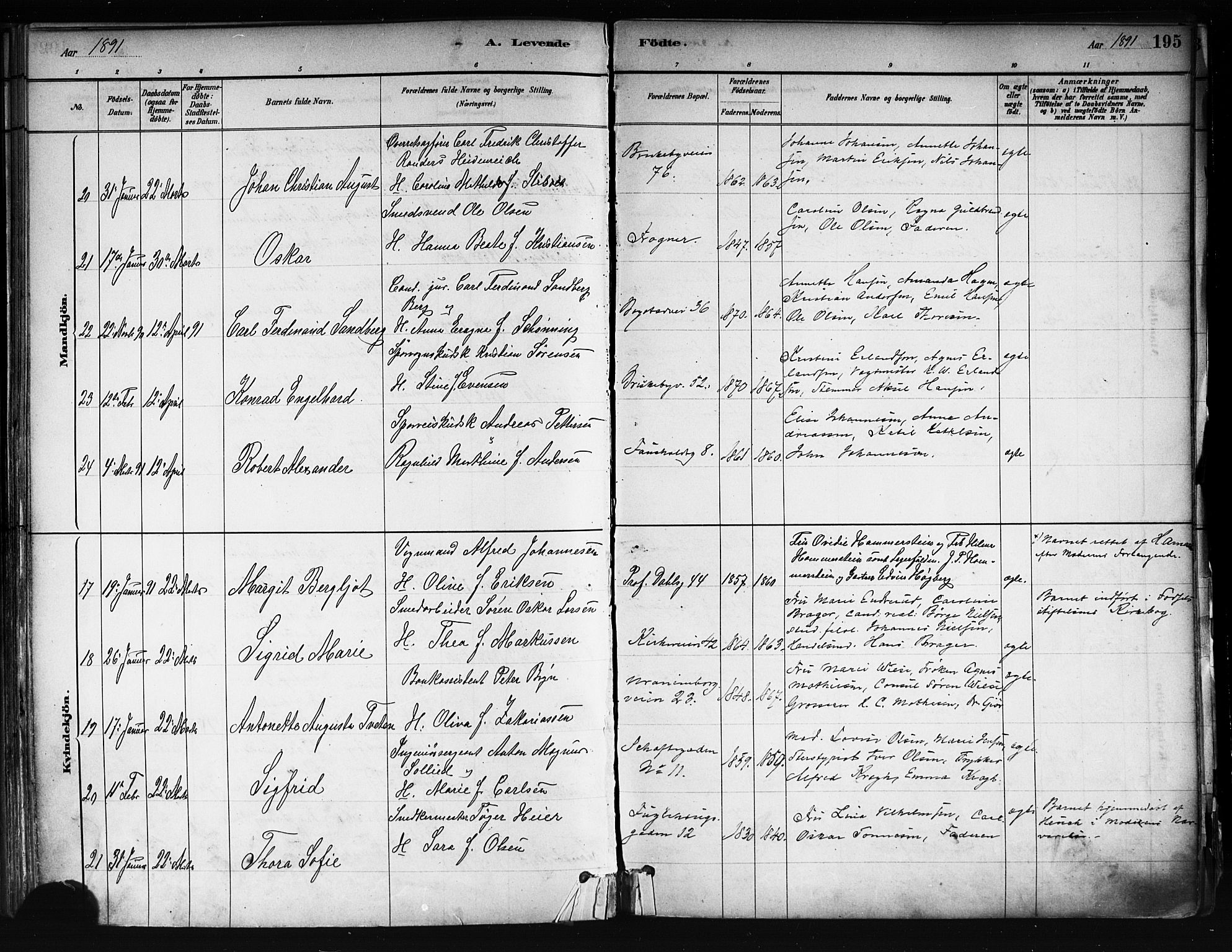 Uranienborg prestekontor Kirkebøker, SAO/A-10877/F/Fa/L0001: Parish register (official) no. 1, 1880-1895, p. 195