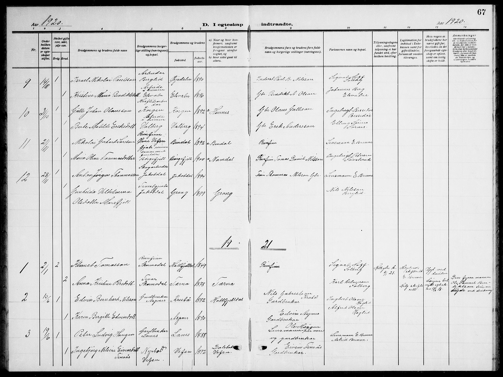 Ministerialprotokoller, klokkerbøker og fødselsregistre - Nordland, AV/SAT-A-1459/823/L0332: Parish register (copy) no. 823C04, 1907-1944, p. 67