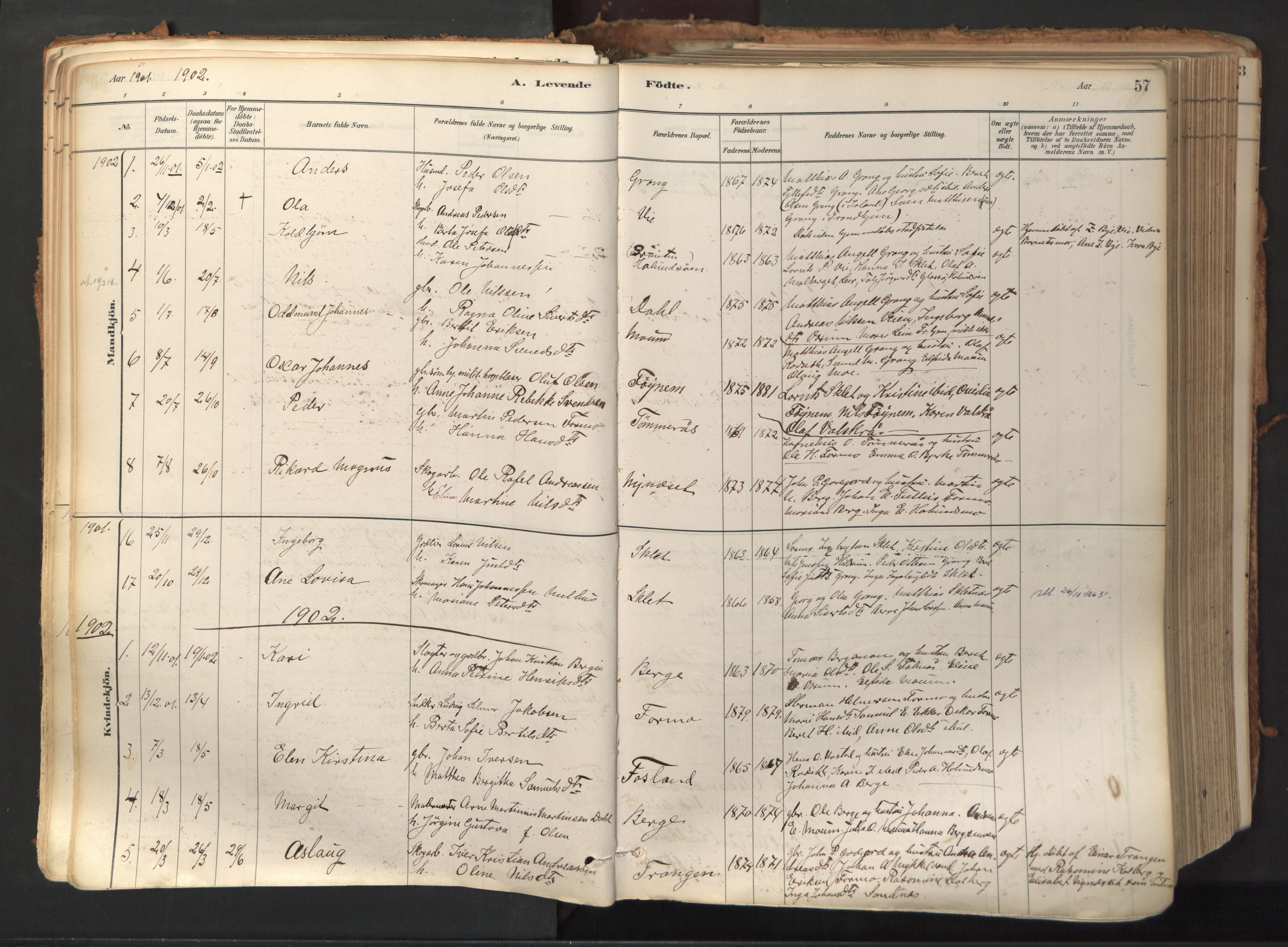 Ministerialprotokoller, klokkerbøker og fødselsregistre - Nord-Trøndelag, SAT/A-1458/758/L0519: Parish register (official) no. 758A04, 1880-1926, p. 57