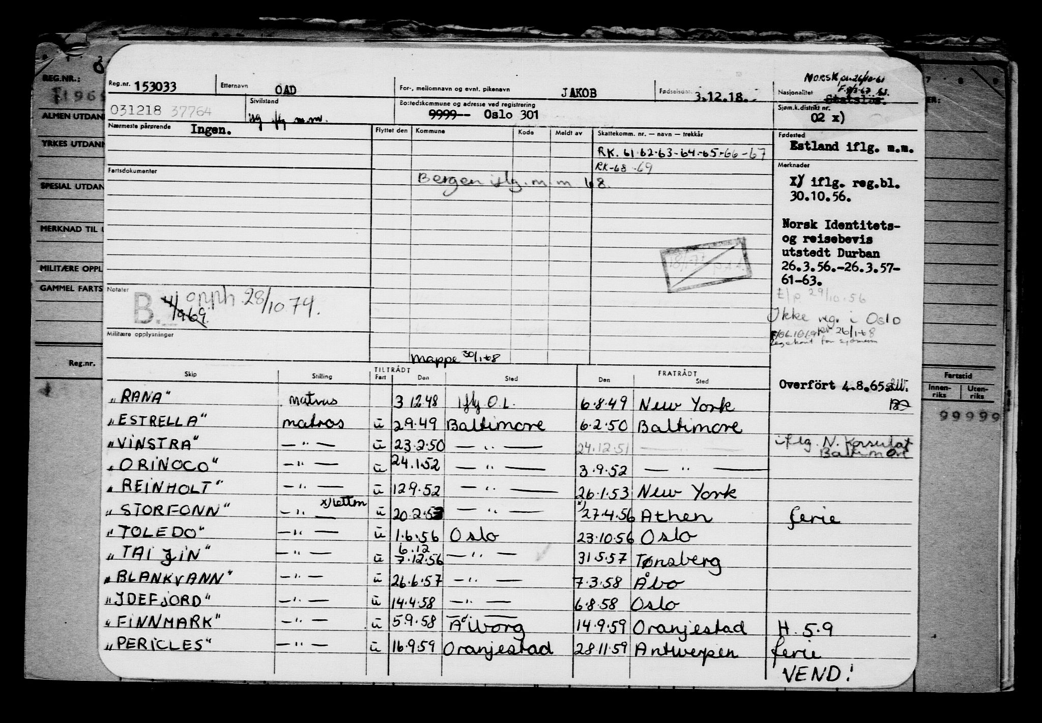 Direktoratet for sjømenn, AV/RA-S-3545/G/Gb/L0164: Hovedkort, 1918, p. 446