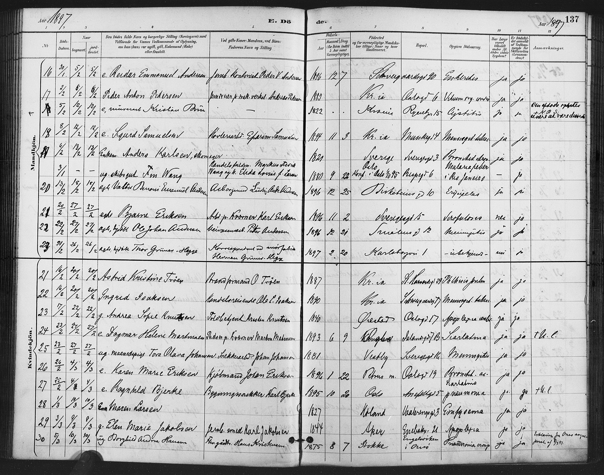 Gamlebyen prestekontor Kirkebøker, SAO/A-10884/F/Fa/L0009: Parish register (official) no. 9, 1888-1909, p. 137