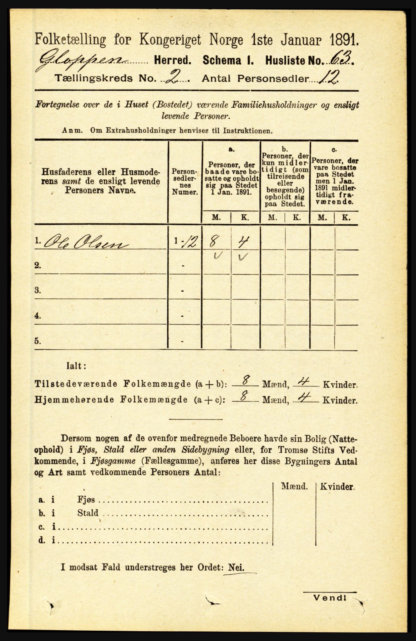 RA, 1891 census for 1445 Gloppen, 1891, p. 614