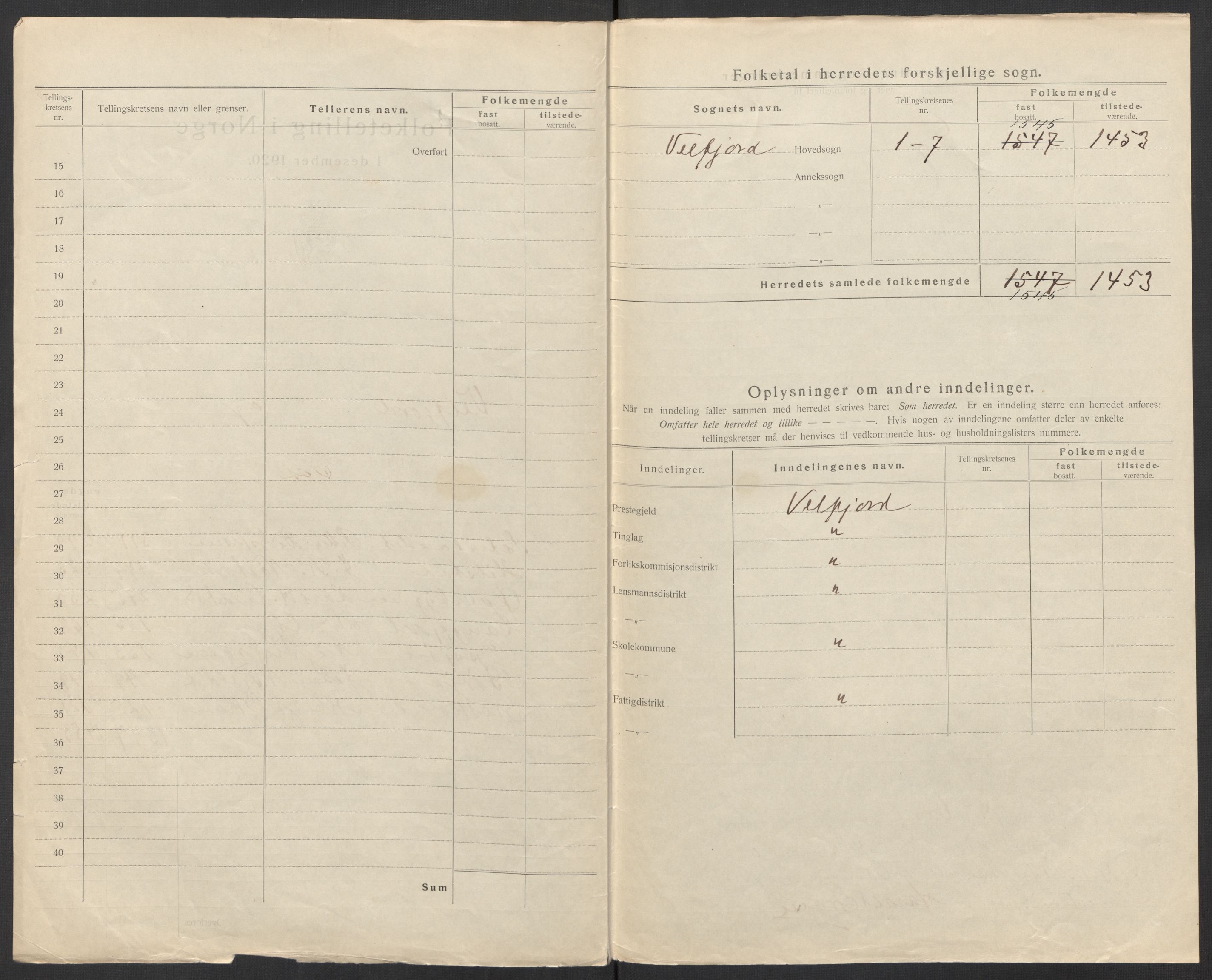 SAT, 1920 census for Velfjord, 1920, p. 10