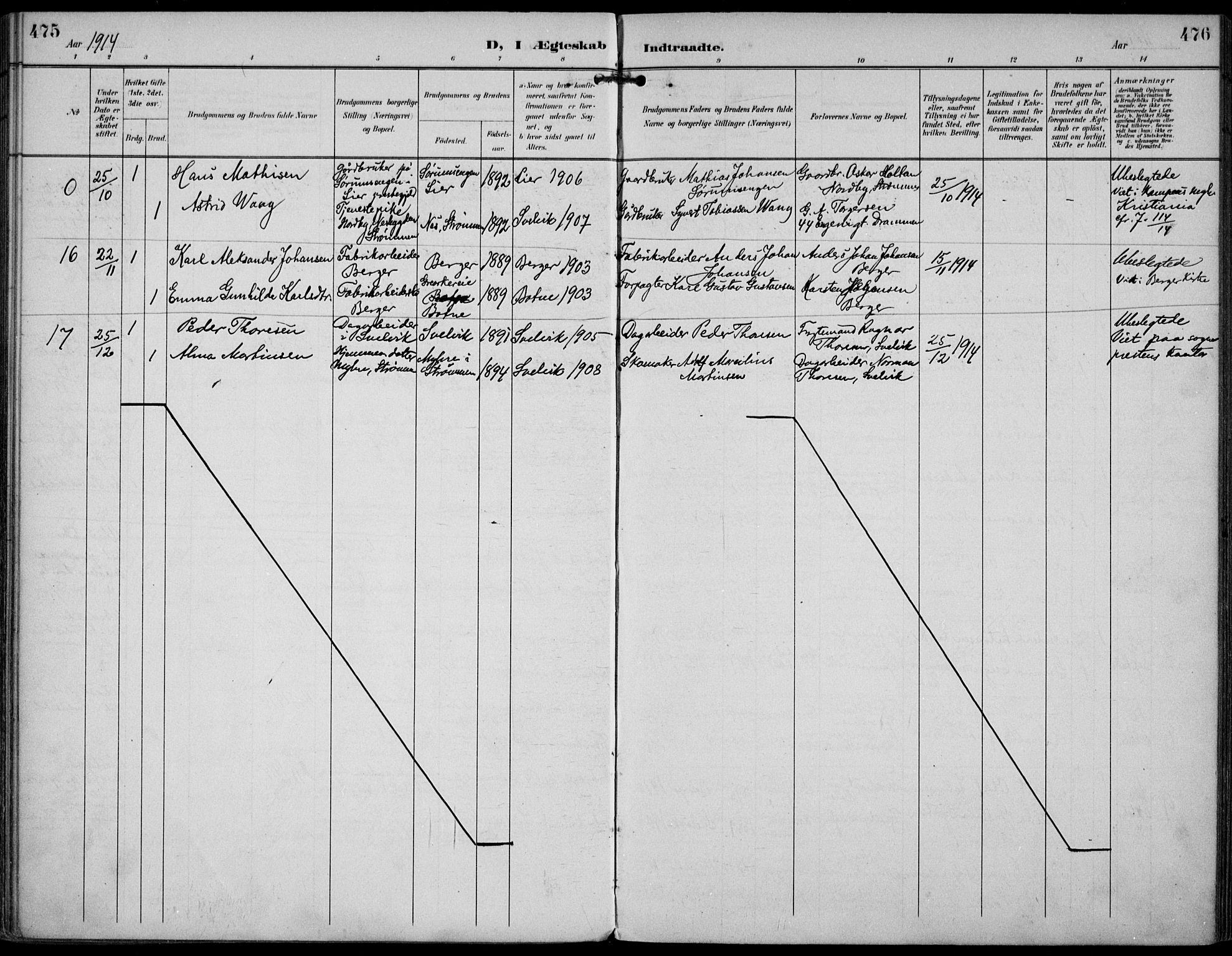 Strømm kirkebøker, AV/SAKO-A-322/F/Fa/L0005: Parish register (official) no. I 5, 1898-1919, p. 475-476