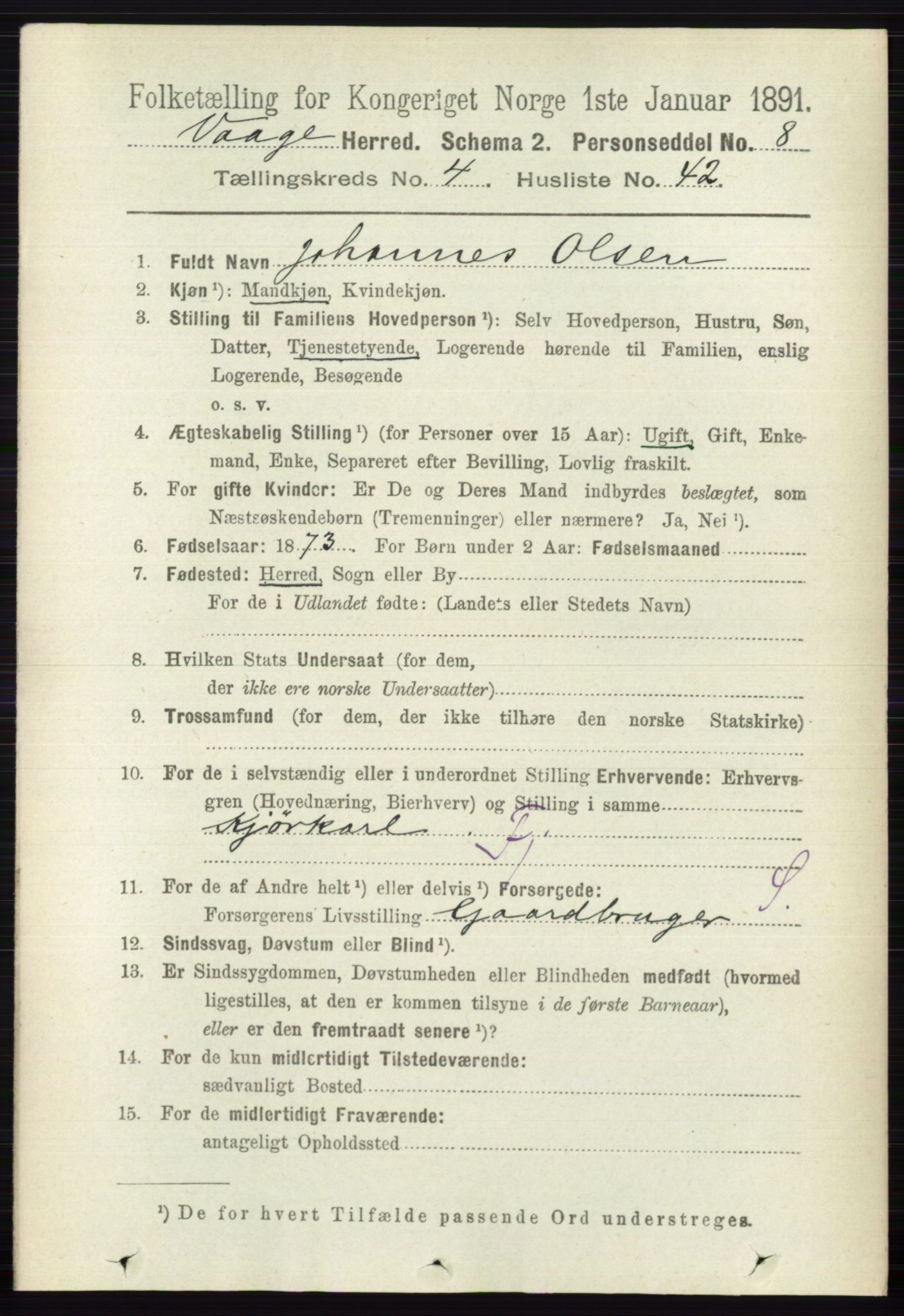 RA, 1891 census for 0515 Vågå, 1891, p. 2974