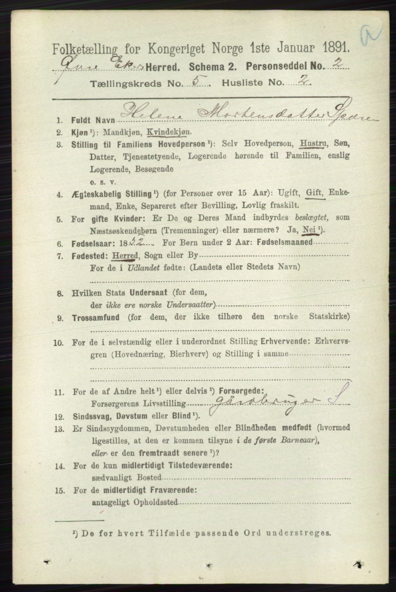 RA, 1891 census for 0624 Øvre Eiker, 1891, p. 1835