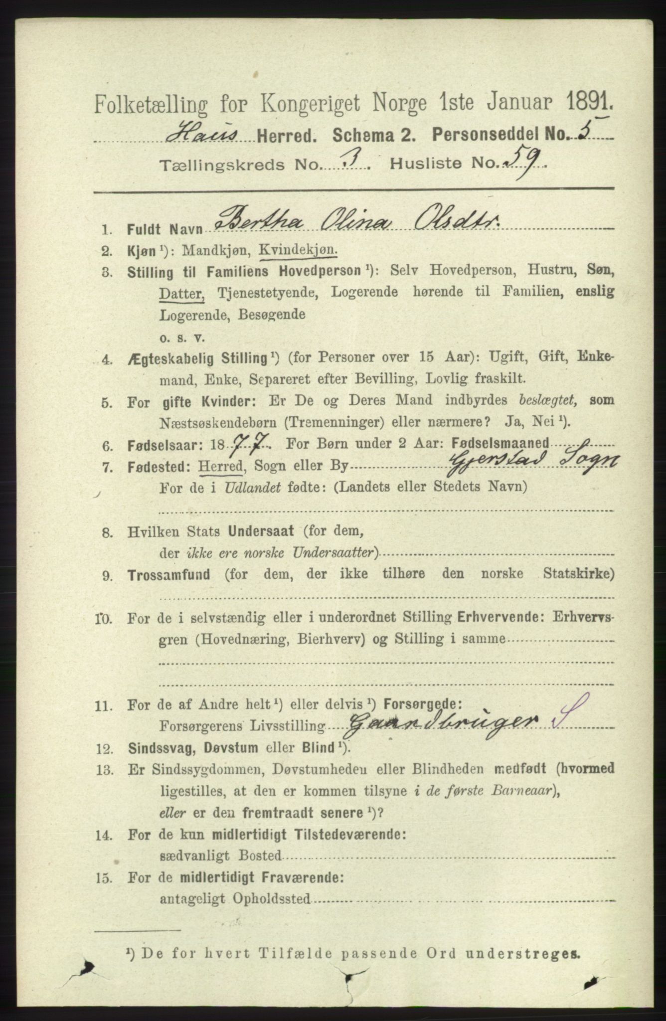 RA, 1891 census for 1250 Haus, 1891, p. 1333