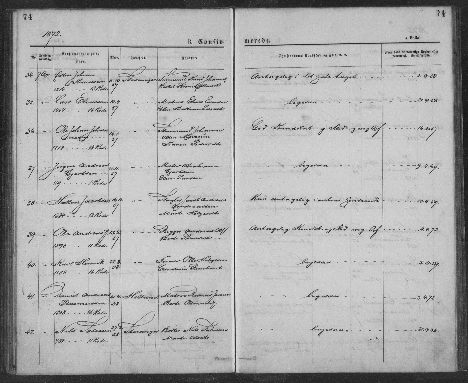 St. Petri sokneprestkontor, SAST/A-101813/001/30/30BA/L0009: Parish register (official) no. A 9, 1868-1875, p. 74