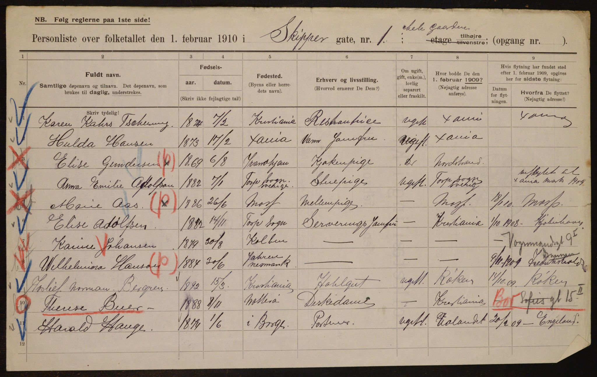 OBA, Municipal Census 1910 for Kristiania, 1910, p. 91039