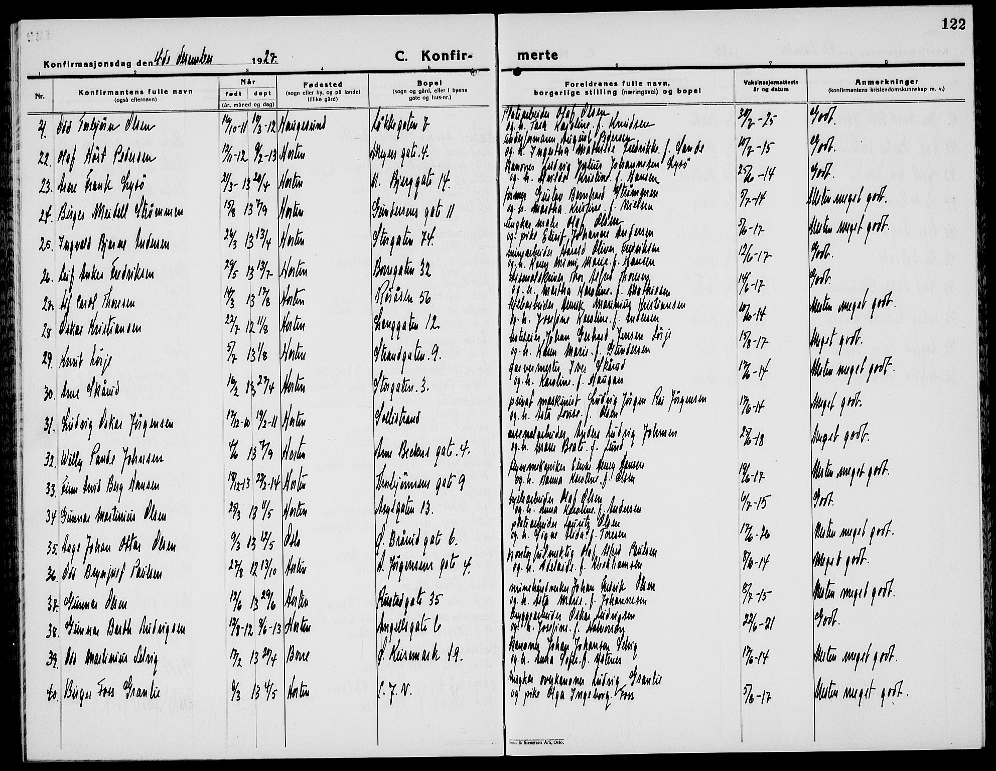 Horten kirkebøker, AV/SAKO-A-348/G/Ga/L0009: Parish register (copy) no. 9, 1926-1936, p. 122