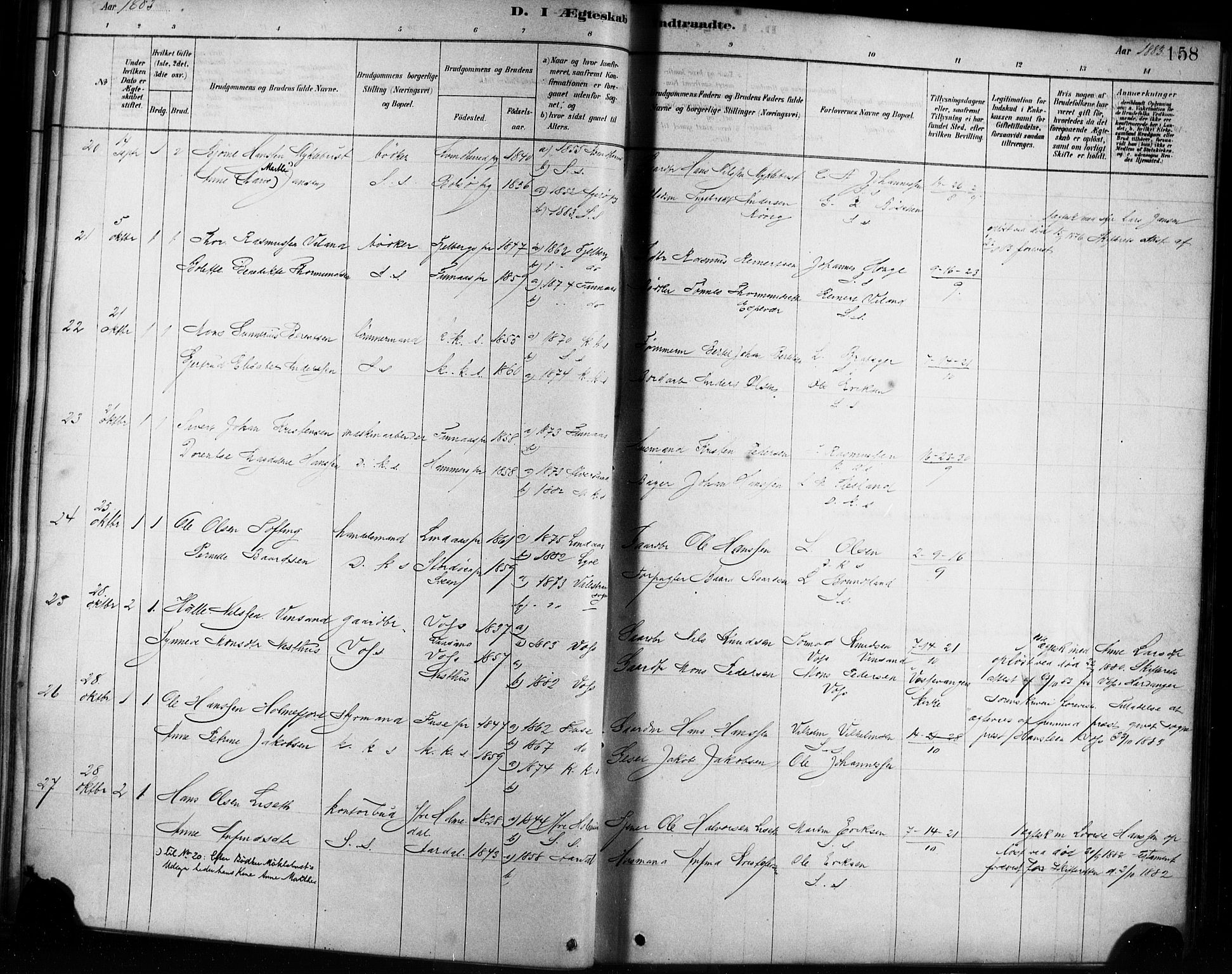 Sandviken Sokneprestembete, AV/SAB-A-77601/H/Ha/L0002: Parish register (official) no. A 2, 1878-1896, p. 158