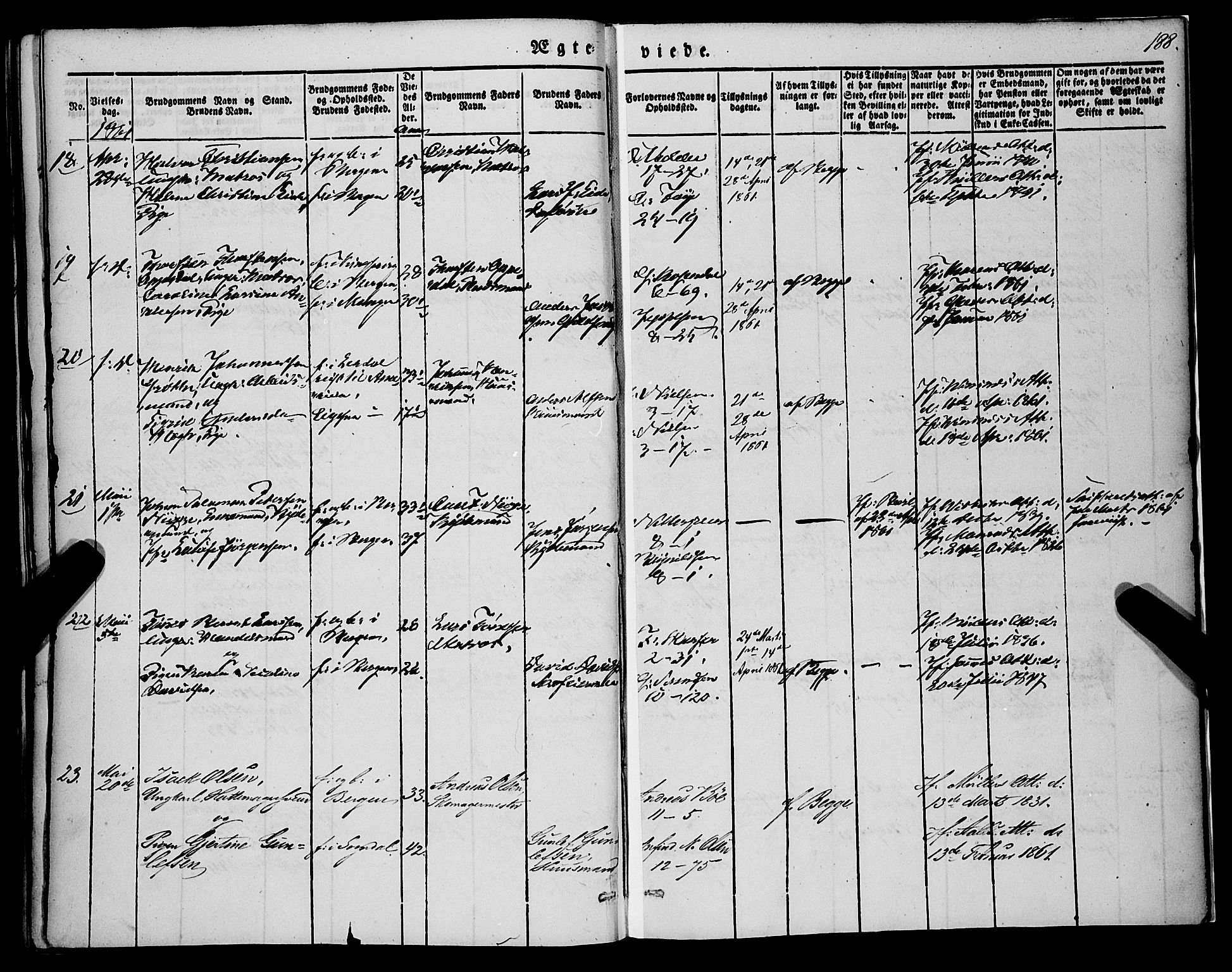 Nykirken Sokneprestembete, AV/SAB-A-77101/H/Haa/L0031: Parish register (official) no. D 1, 1834-1861, p. 188