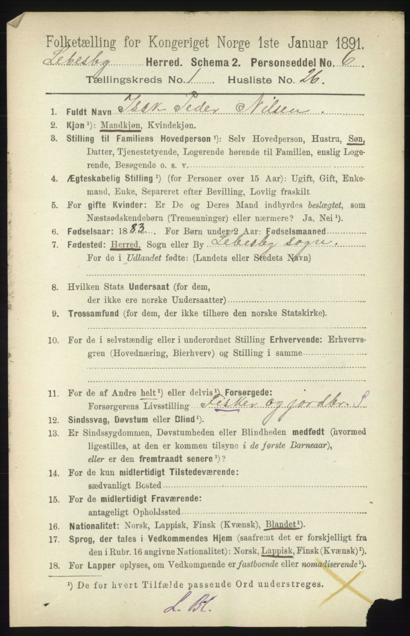 RA, 1891 census for 2022 Lebesby, 1891, p. 248