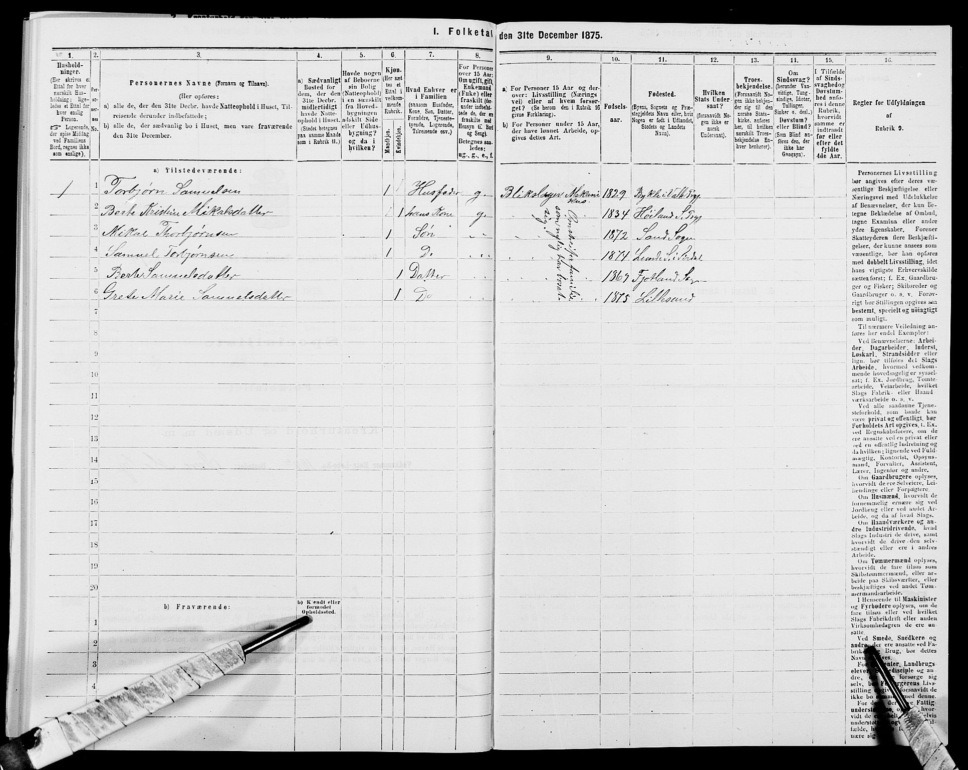 SAK, 1875 census for 1012P Oddernes, 1875, p. 721