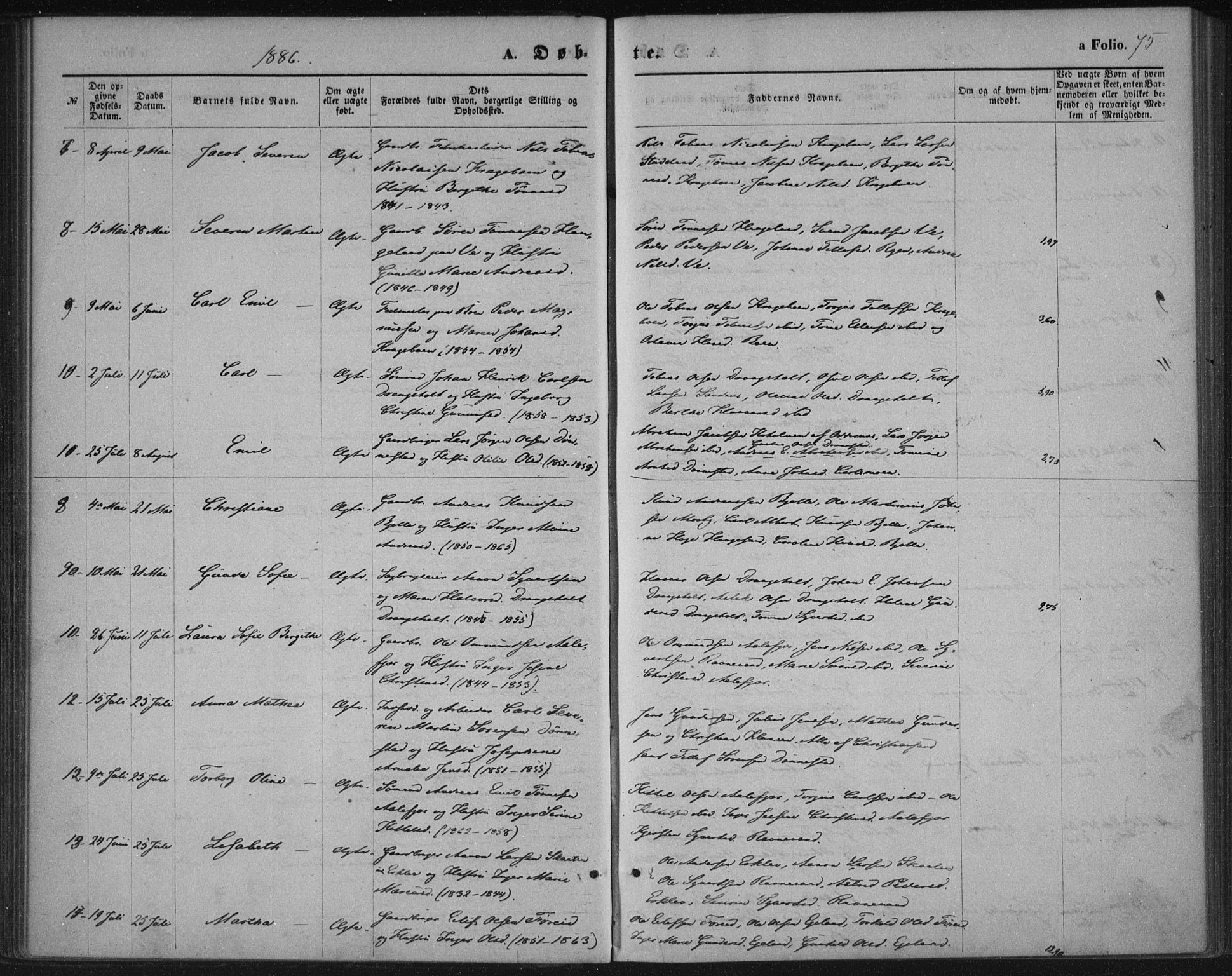 Tveit sokneprestkontor, SAK/1111-0043/F/Fa/L0006: Parish register (official) no. A 6, 1872-1886, p. 75